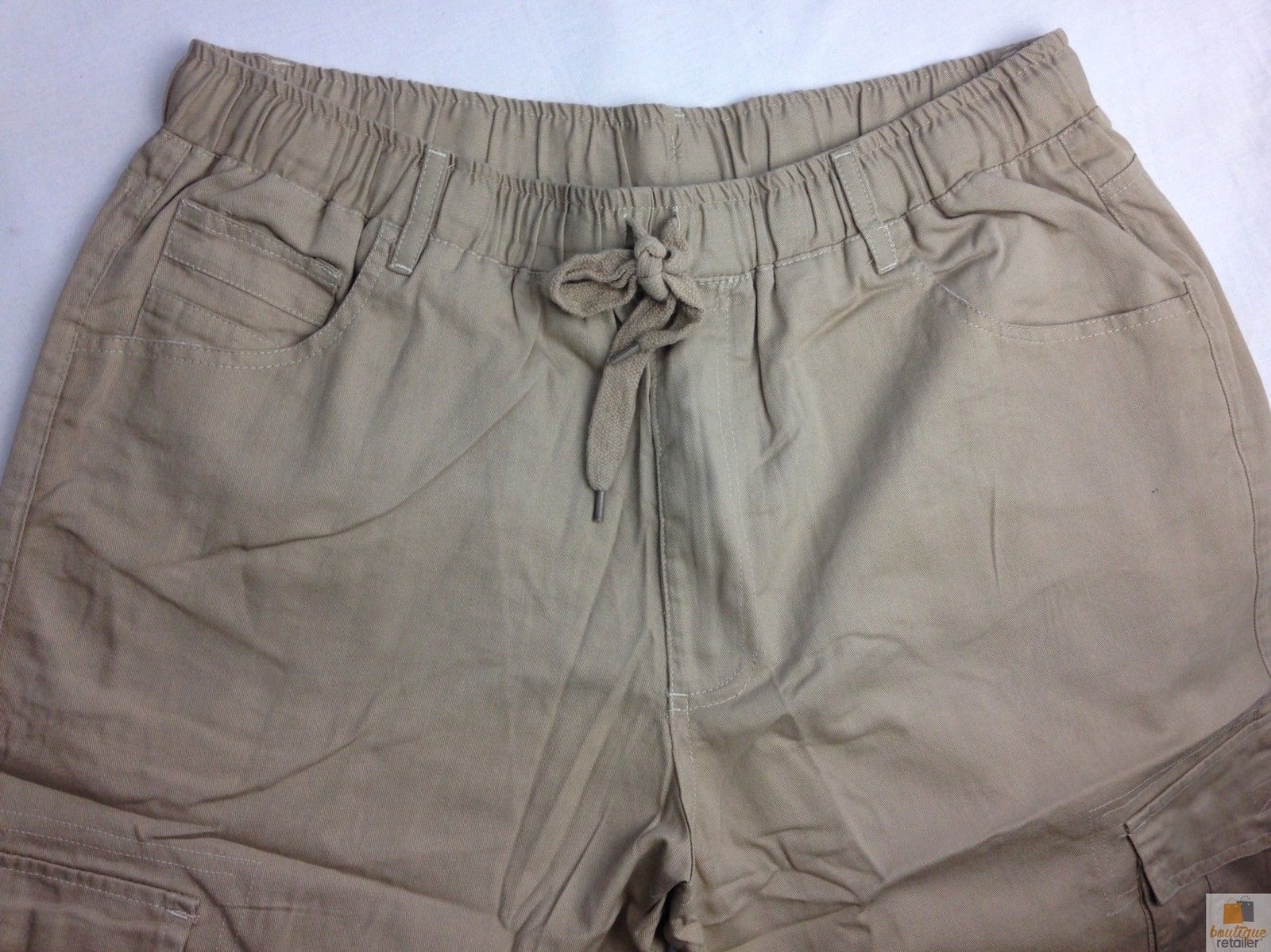 CARGO SHORTS Elastic Waist 100% COTTON Army Military PLAIN Pocket Mens S-XXL-12