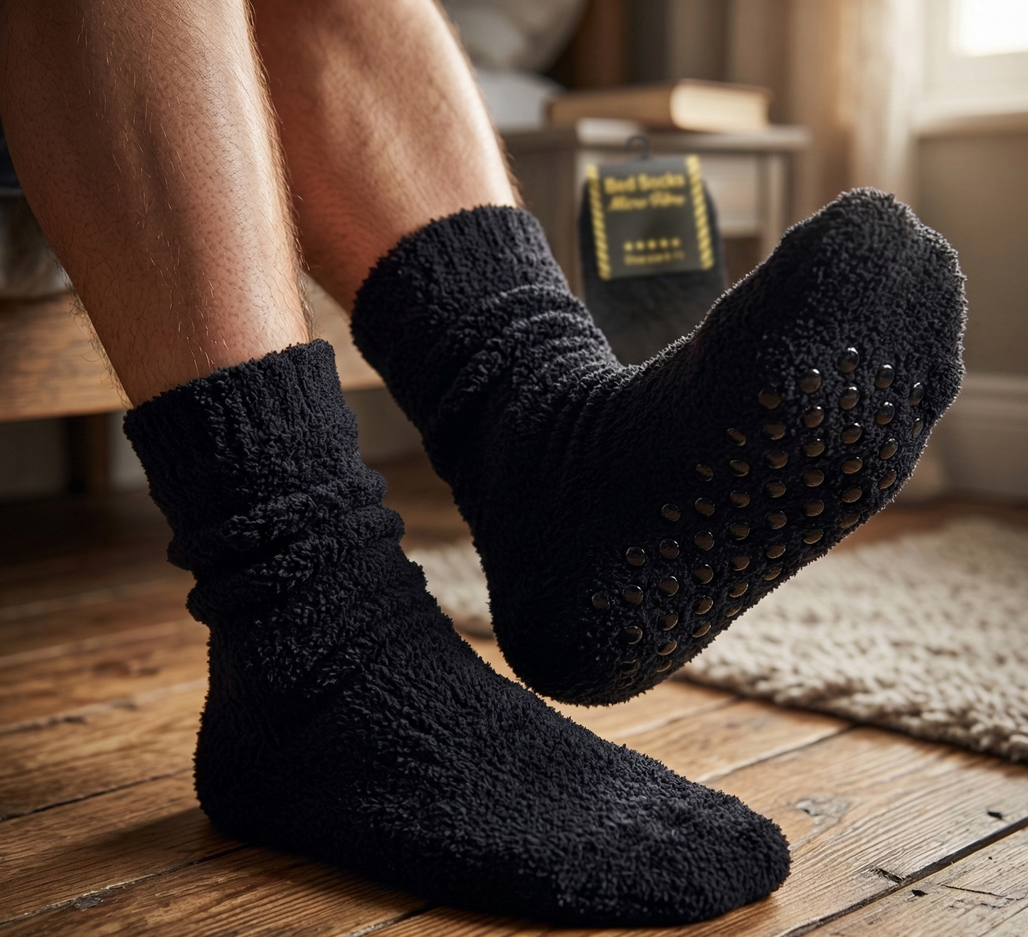 6 Pairs Mens Thick Non-Slip Bed Socks Bulk Pack - Plain Warm Winter Thermal Socks-3