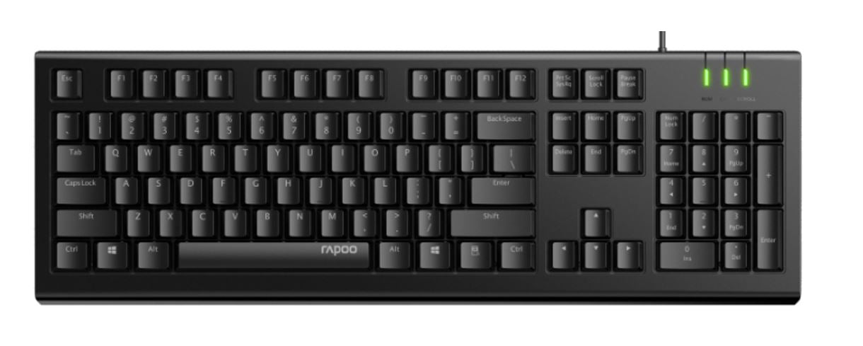 RAPOO NK1800 Wired Keyboard, Entry Level, Laser Carved Keycap, Spill-Resistant, Multimedia Hotkeys KBLT-K120