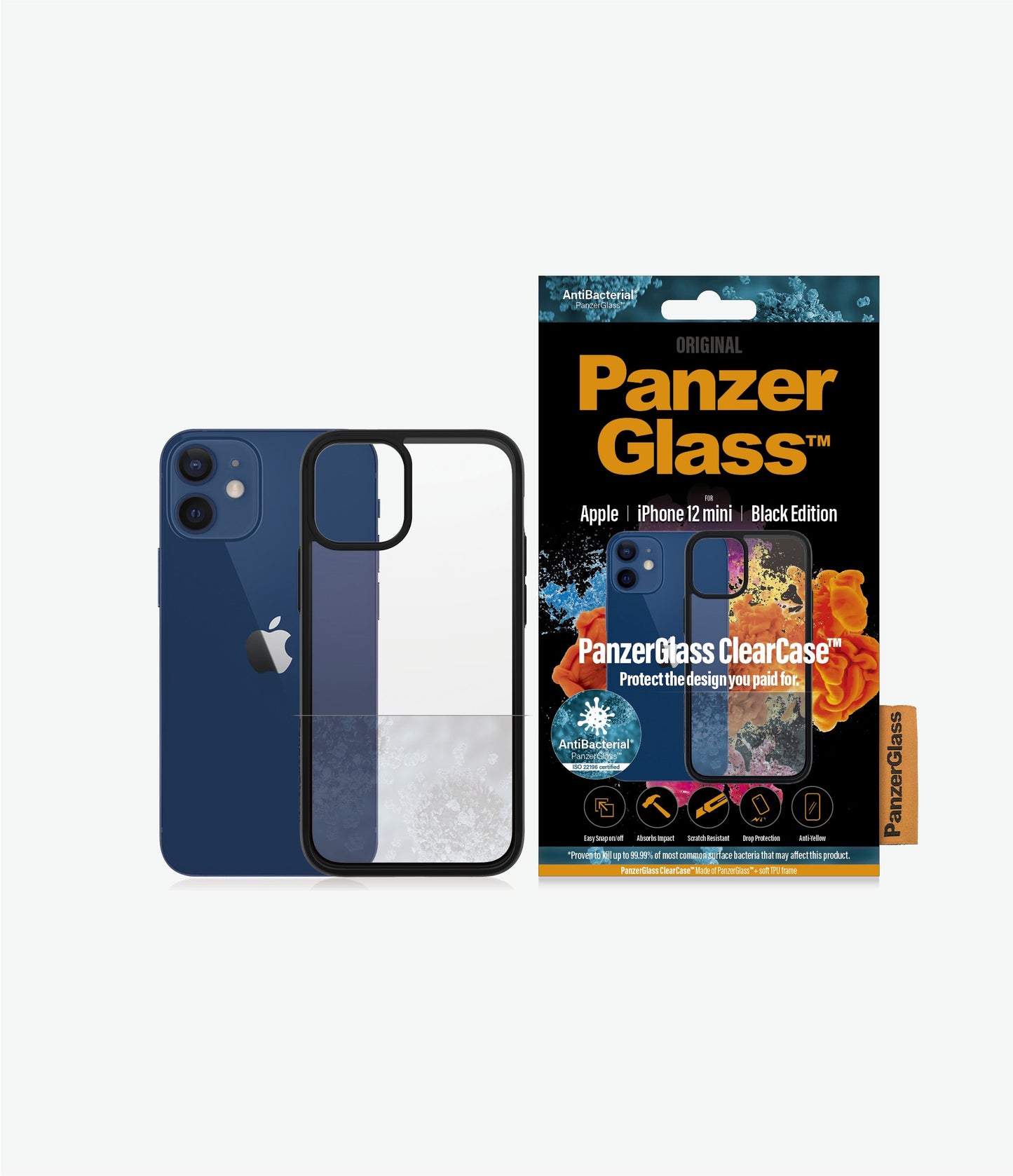 PANZER GLASS Clear Case for Apple iPhone 12 Mini- Slim fashionable design, enhance protection,Plastic frame surrounding rear cameras