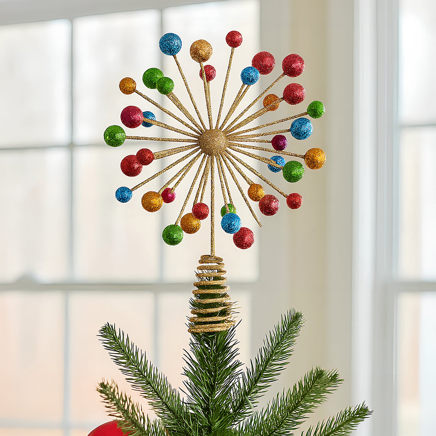 Christabelle Christmas Tree Topper Glittery Baubles Gold Decoration Ornaments