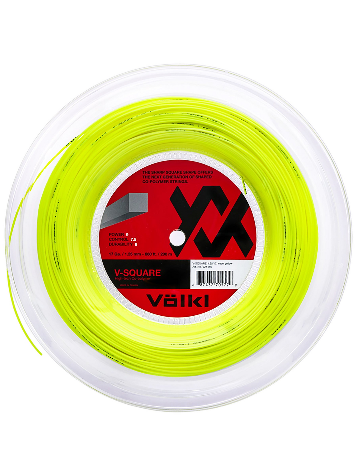 Volkl 200m V-Square 17g/1.25mm Tennis String Reel in Neon Yellow