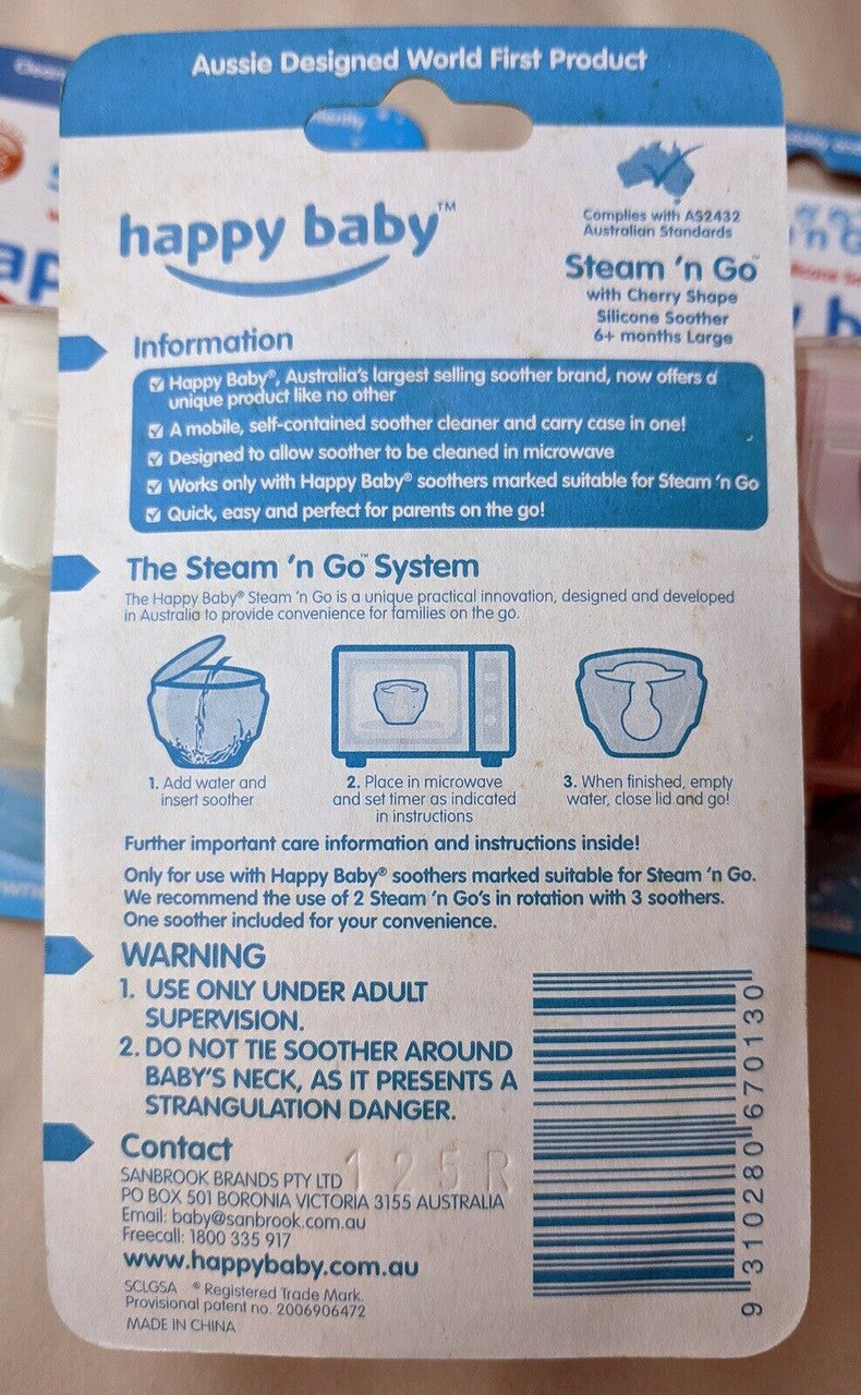 5 x 4 Pack (20) - Happy Baby Steam n Go Cherry Silicone Soother