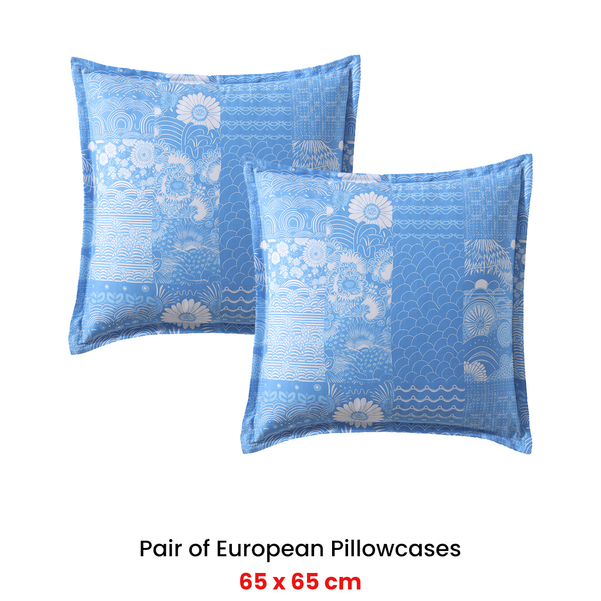 Logan and Mason Pair of Hyami Blue European Pillowcases 65 x 65cm