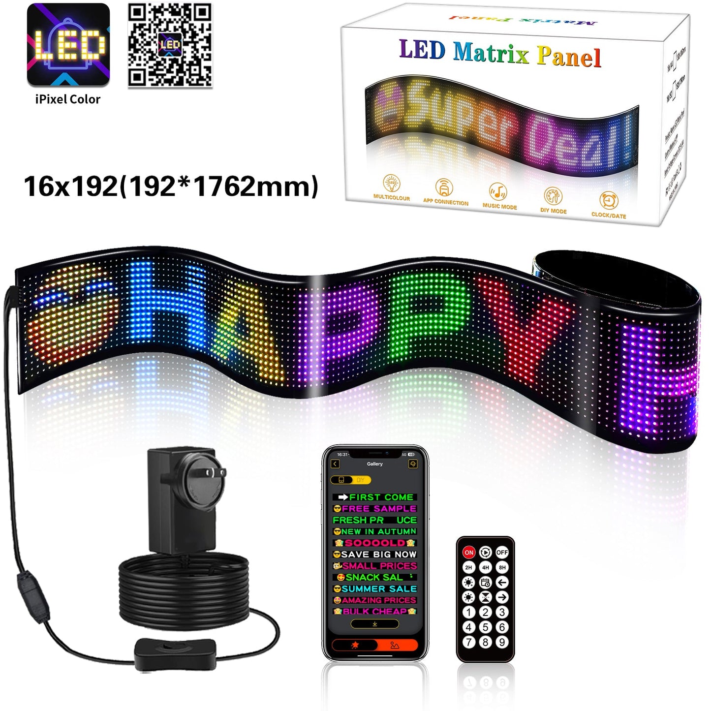 Programmable LED Matrix Panel Flexible Screen IP65 with APP Control 192*1762mm