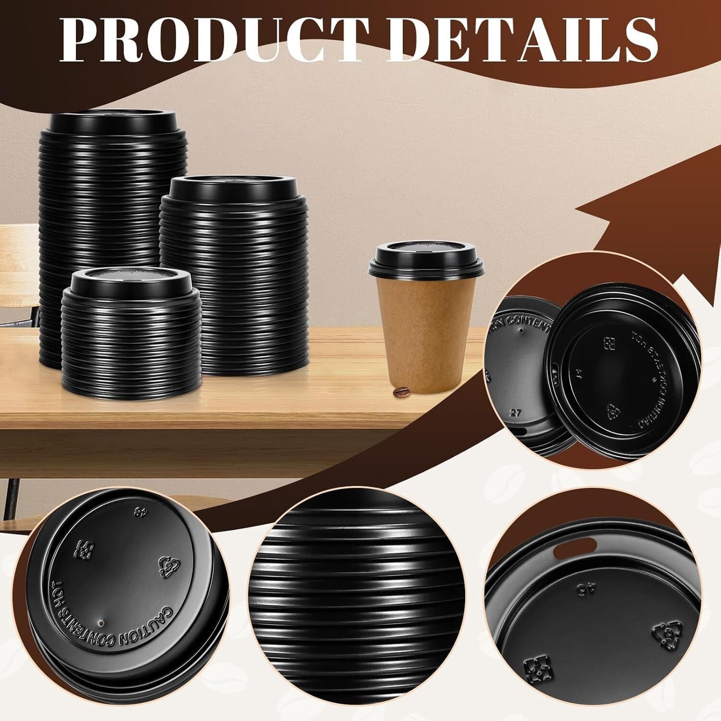 1000x 90mm Plastic Coffee Cup Lids for 12oz / 16oz Cups Dome Style - Black