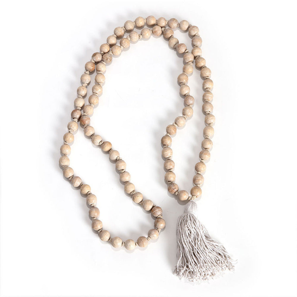 Large Mango Wood Bead Garland w Tassle 120cm