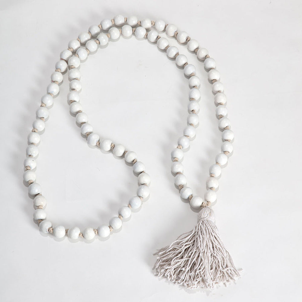 Large Mango Wood Bead Garland w Tassle 120cm