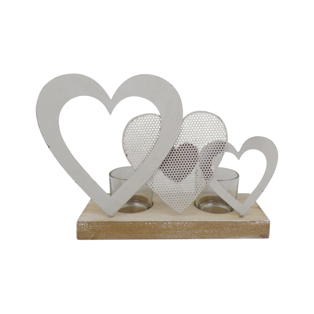 Triple Hearts w 2 Tealight Candle holders on Base 25cm