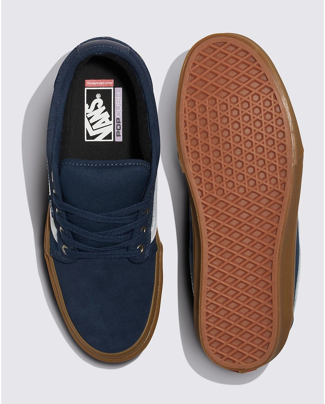 Vans Skate Chukka Low Side Stripe Lace Up Shoes in Dress Blues/Gum-4