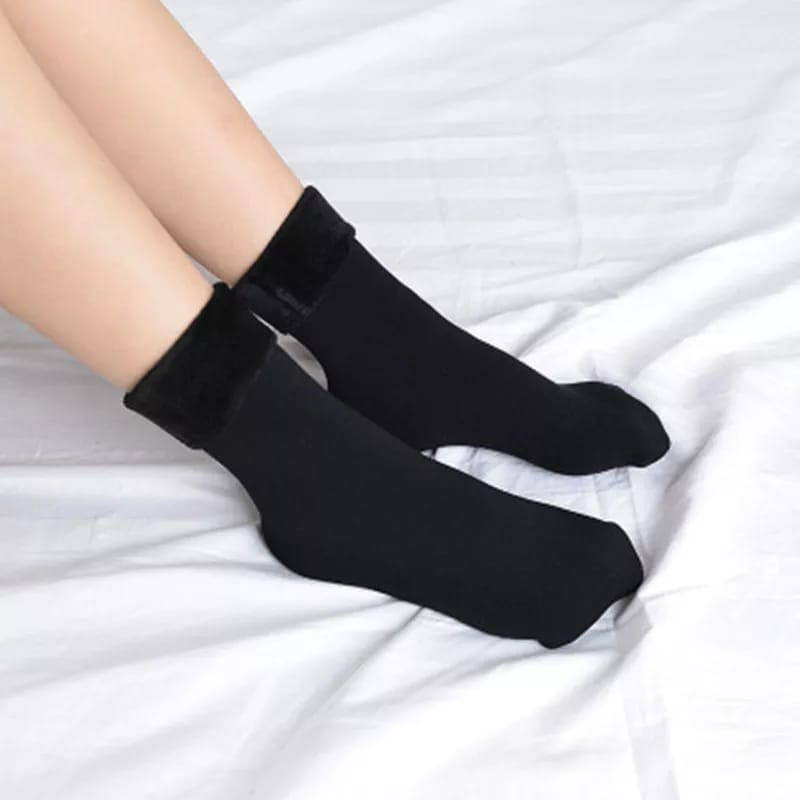 1 Pair Thick Fur Thermal Heat Socks - Reversible Warm Winter Ski Socks-4