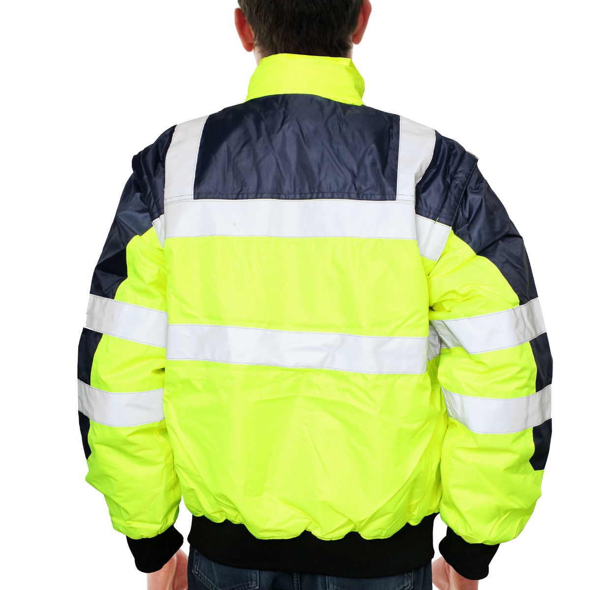 3-in-1 Hi Vis Safety Bomber Jacket Waterproof Reflective Quilted - Yellow/Navy