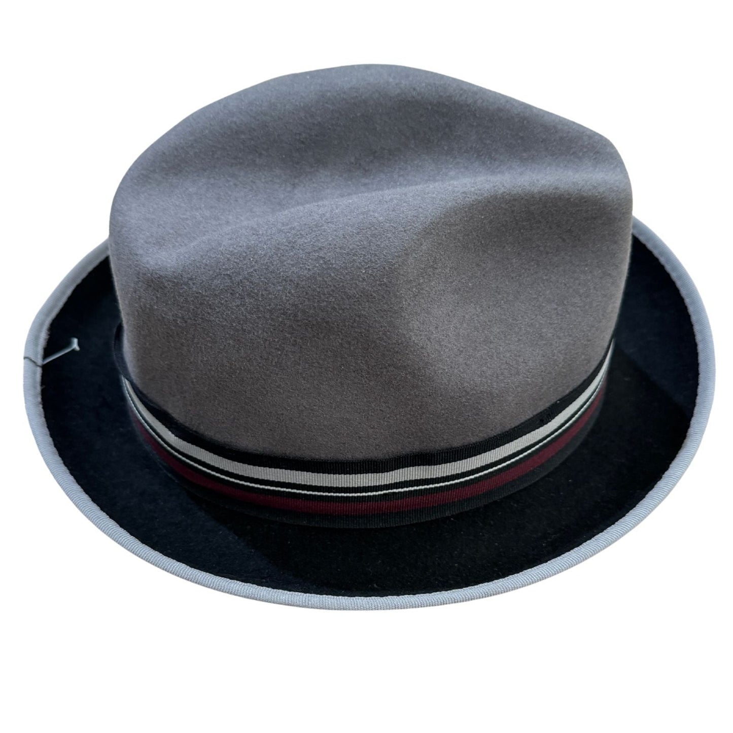 100% Wool Trilby Hat in Grey/Black with Feather-3