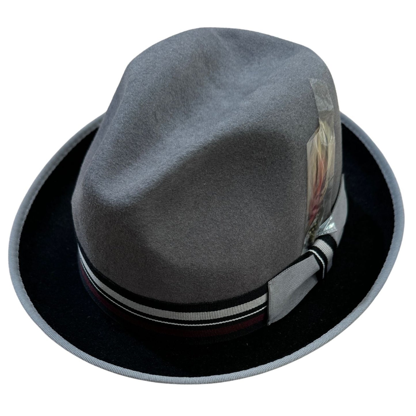 100% Wool Trilby Hat in Grey/Black with Feather-1