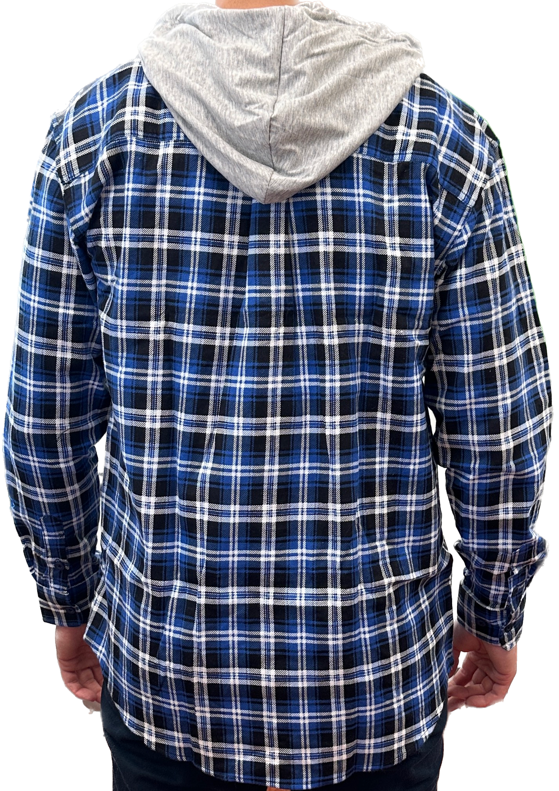 Mens Cotton Flannelette Shirt w Jersey Hood Long Sleeve Flannel - Denim-3