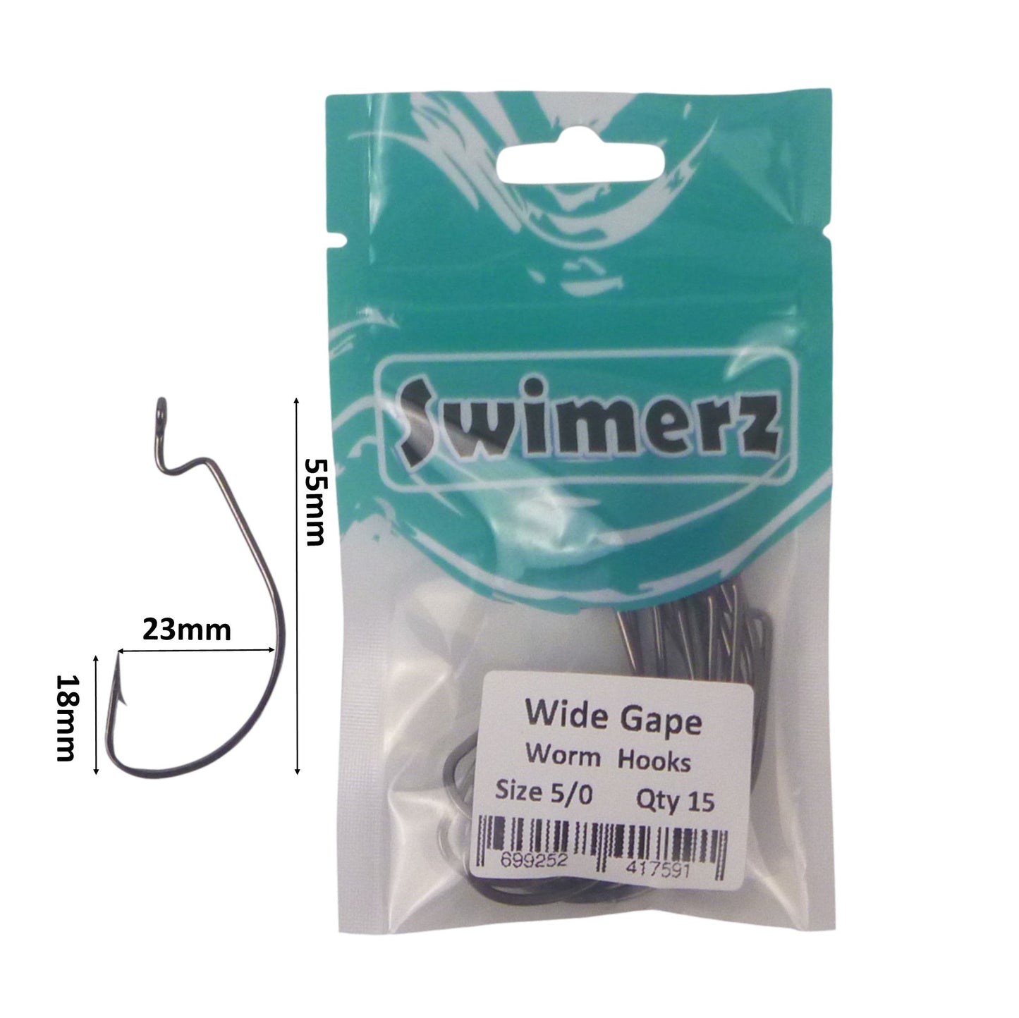Swimerz 5/0 Wide Gape Worm Hook 15 Pack-2