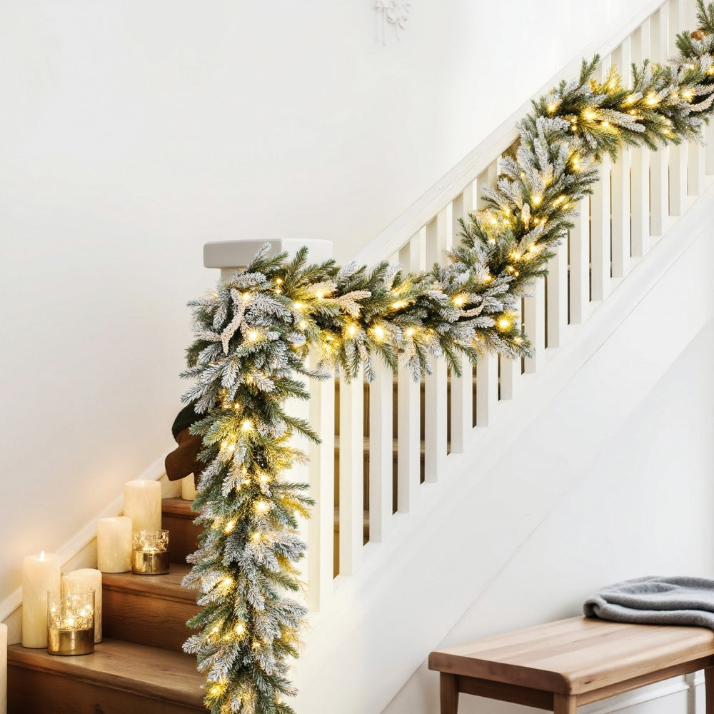 Jingle Jollys 3M Christmas Garland Pre-lit LED Lights Snow Frosted Tips Decor