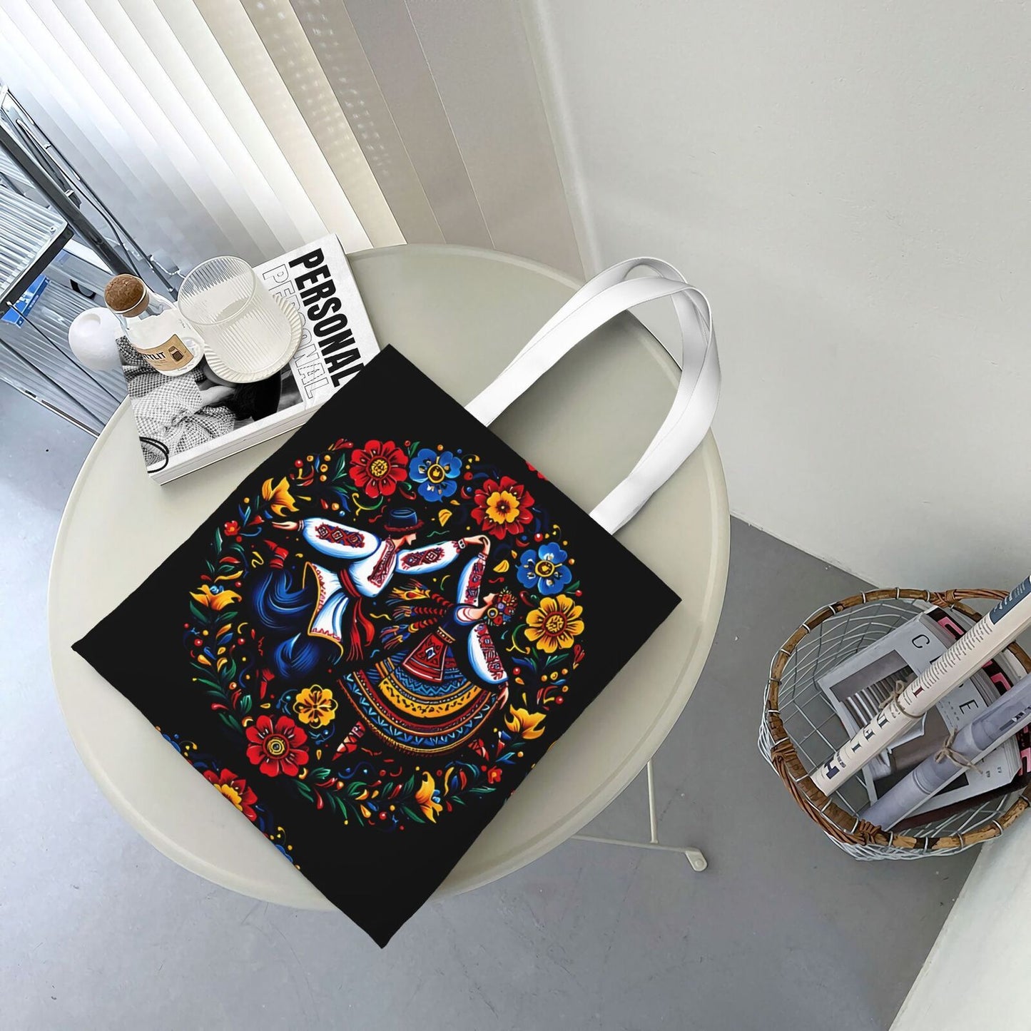 Ukrainian Dance Folk Art Print Tote Bag (Reusable Shopping Bag 38x34.5cm)-4