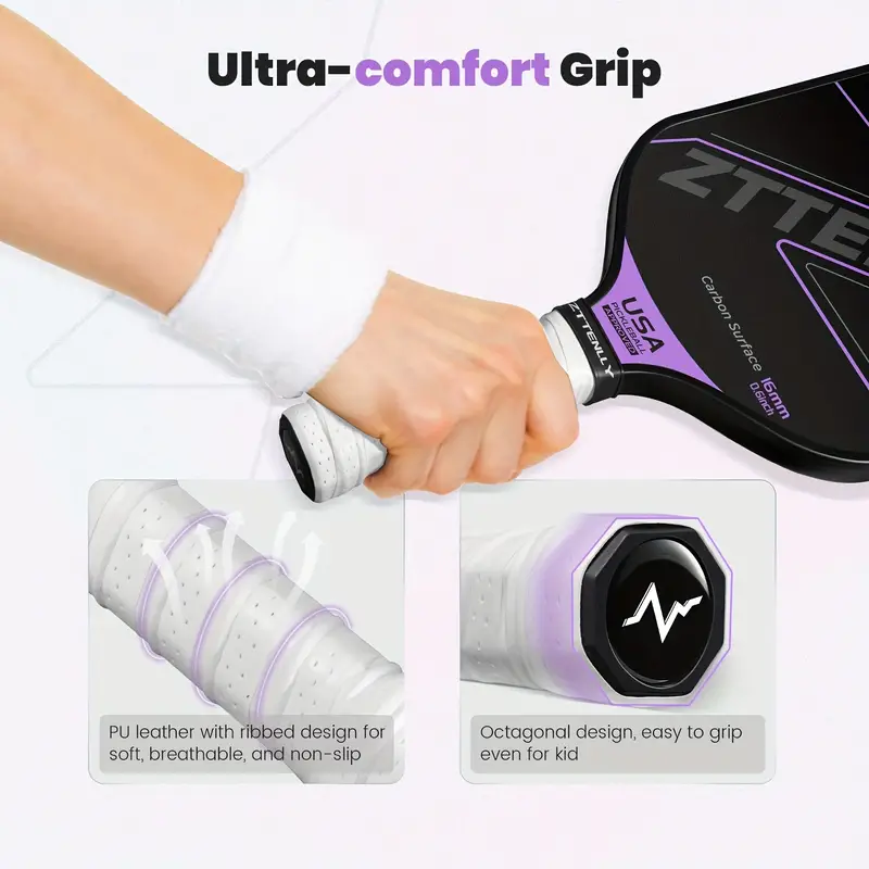T300 Graphite Carbon Fiber Pickleball Paddle - Purple (Racket/Racquets)-4
