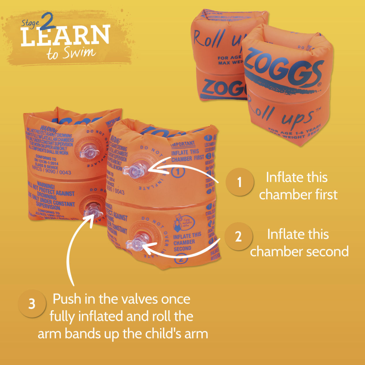 ZOGGS Roll Ups Stage 2 Childrens Swimming Learn to Swim Kids Water Arm Bands Inflatable Rings-3