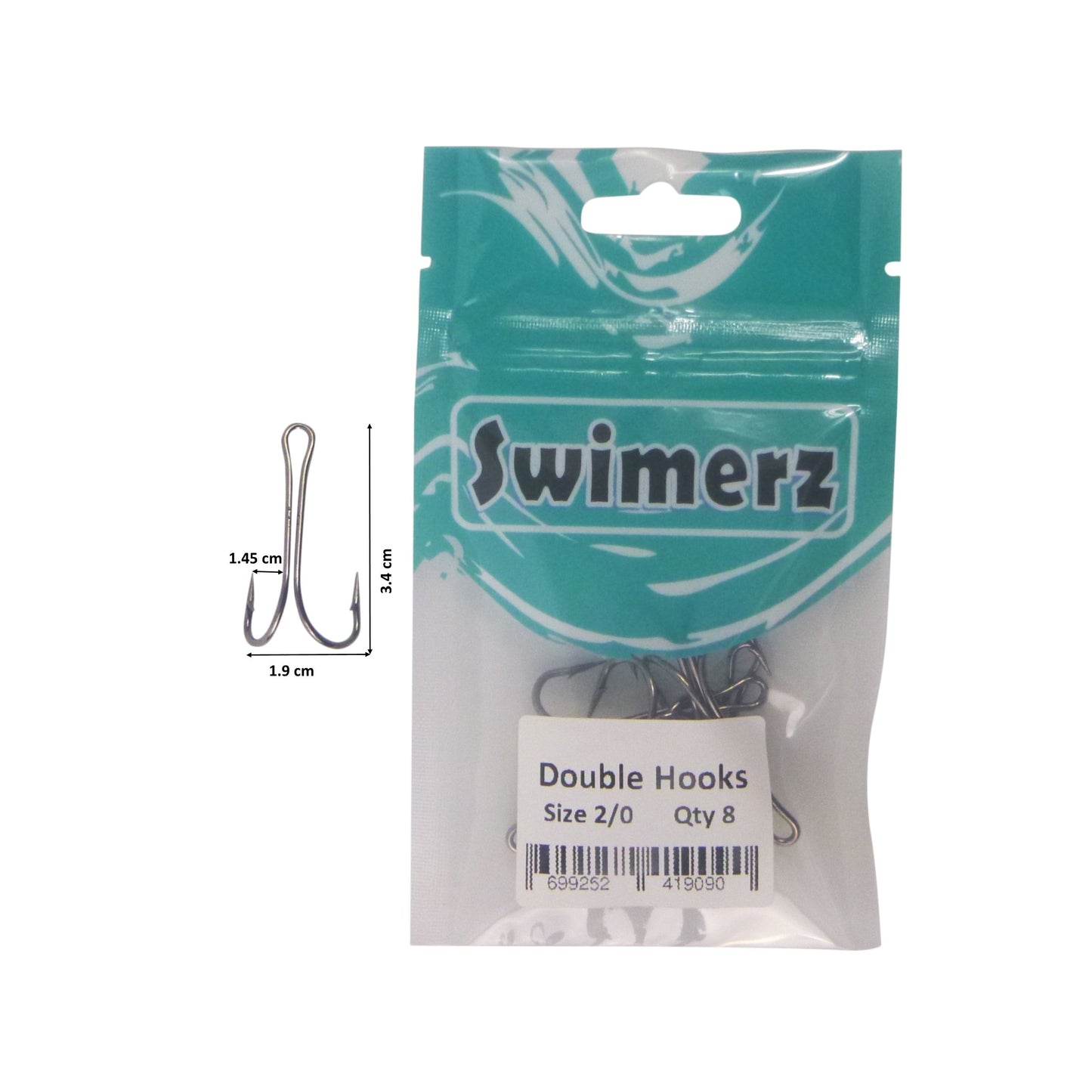 Swimerz Size 2/0 Extra Strong Double Hook 8 Pack-2