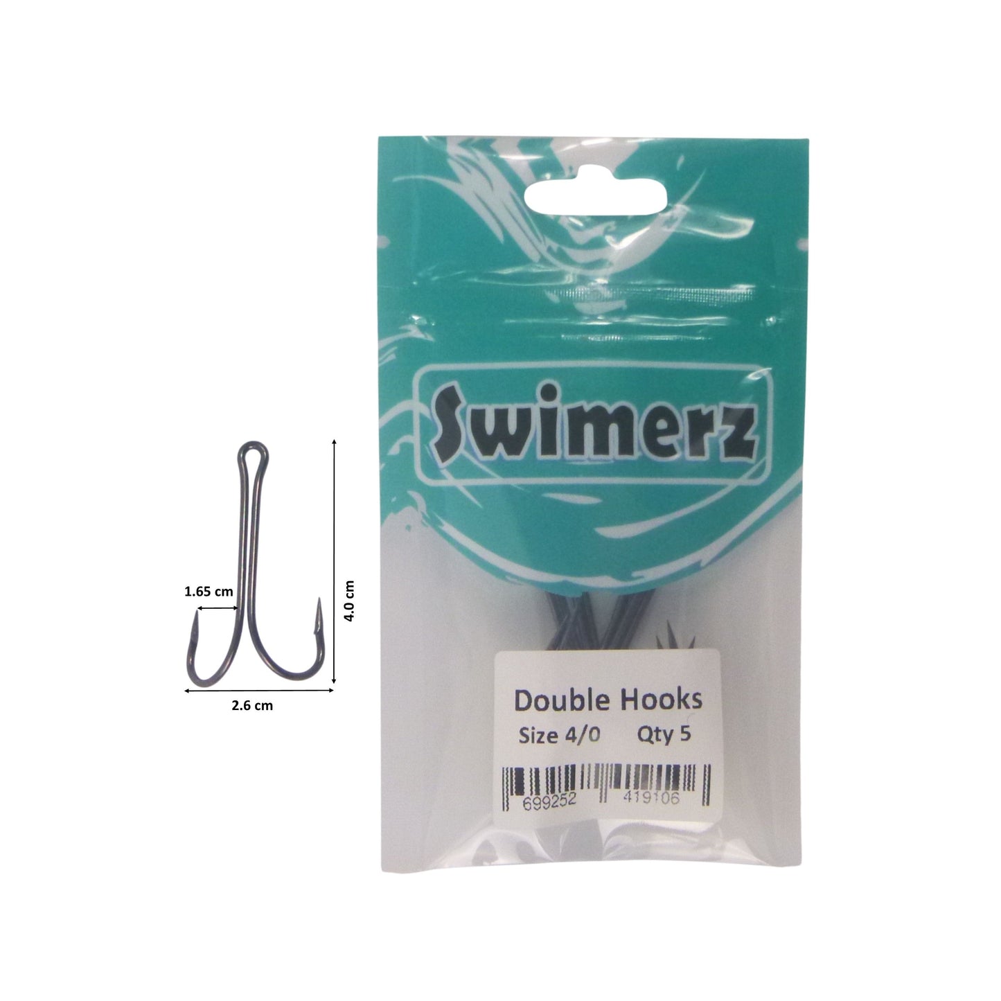 Swimerz Size 4/0 Extra Strong Double Hook 5 Pack-2