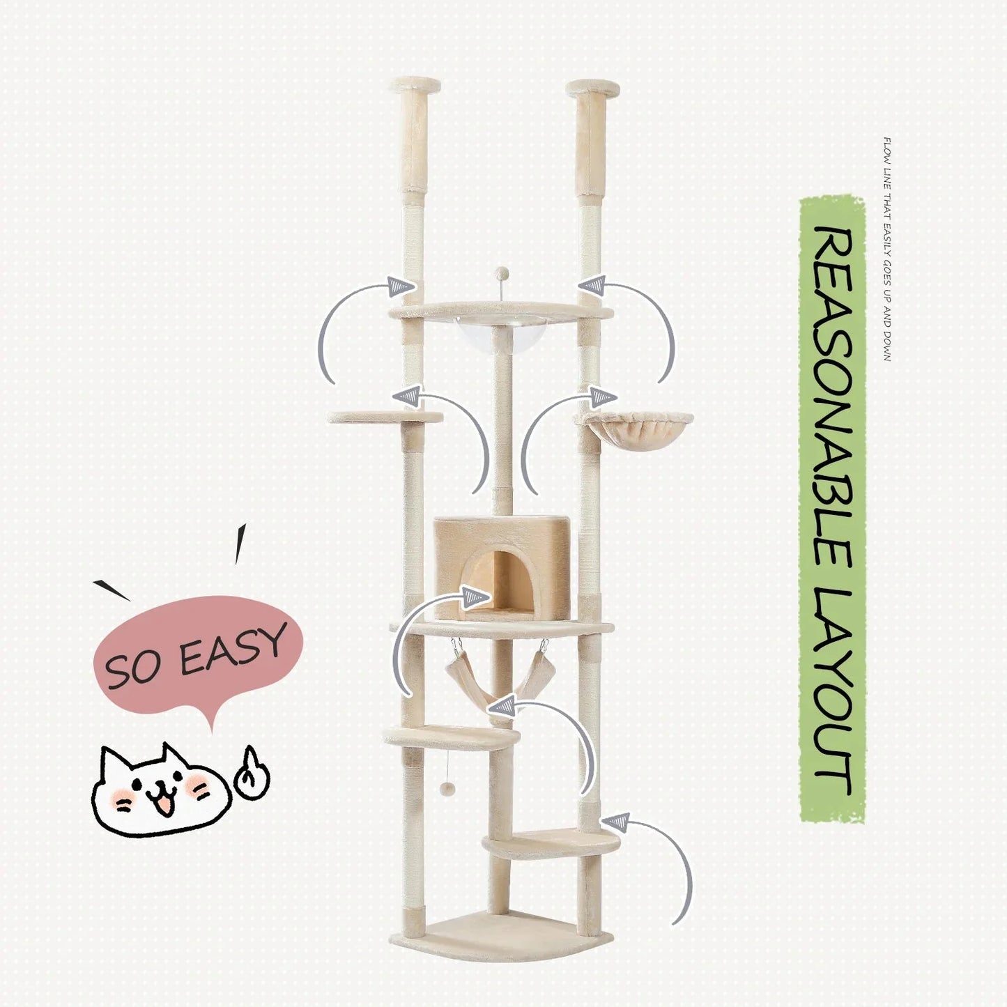 Floor to Ceiling Height Adjustable Cat Condo Bed - Beige-2