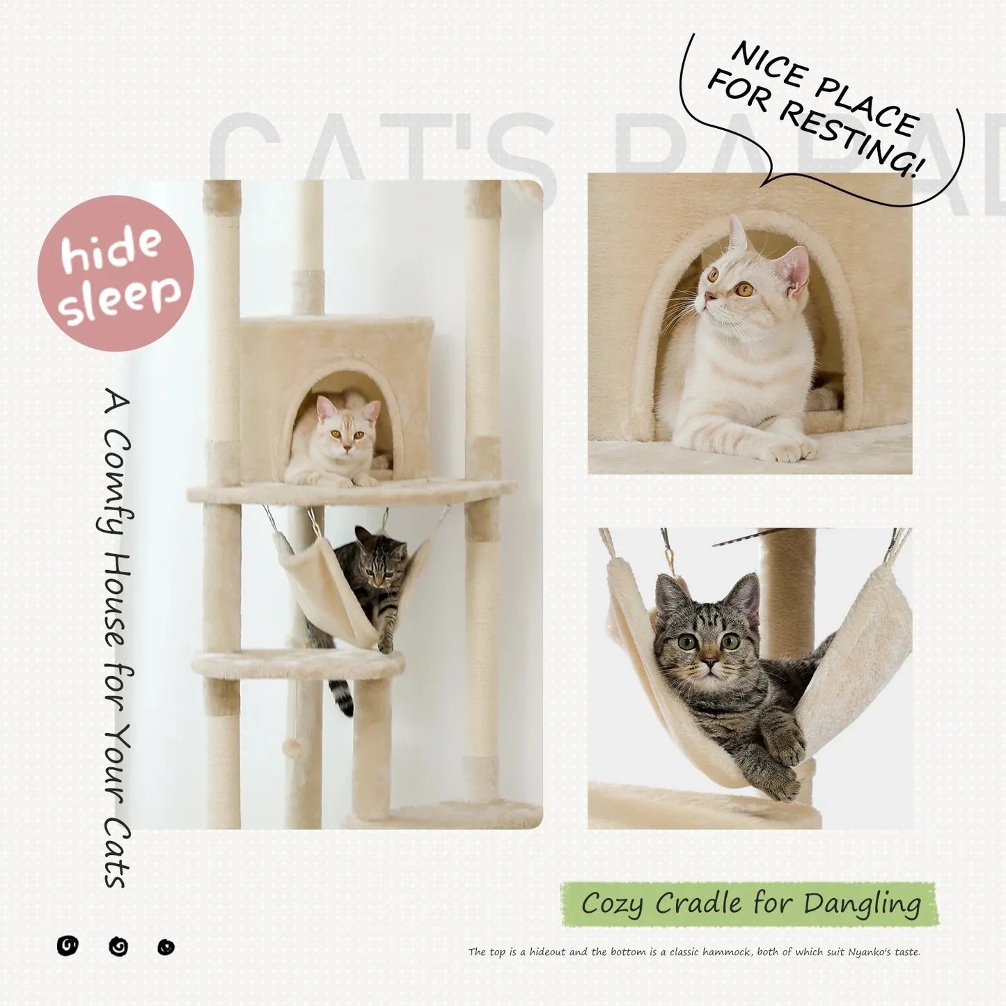 Floor to Ceiling Height Adjustable Cat Condo Bed - Beige-4