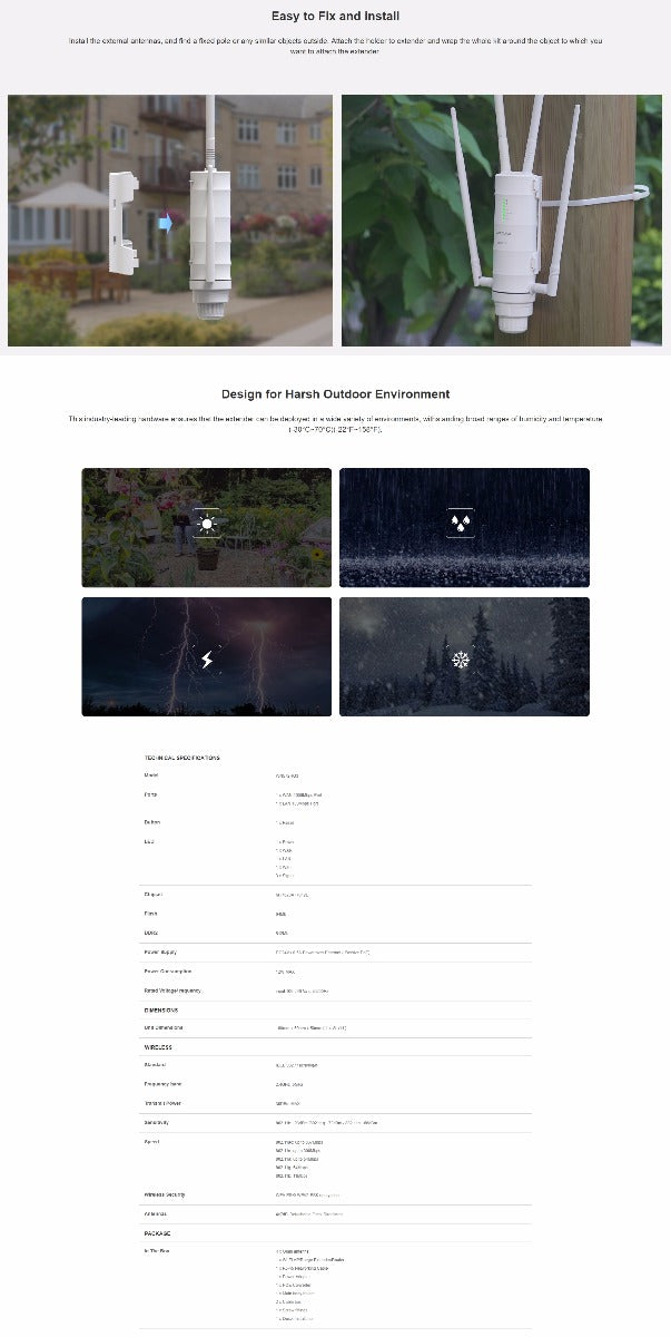 WAVLINK AC1200 High Power Outdoor Gigabit Wi-Fi Range Extender (Aerial HD4) WS-WN572HG3