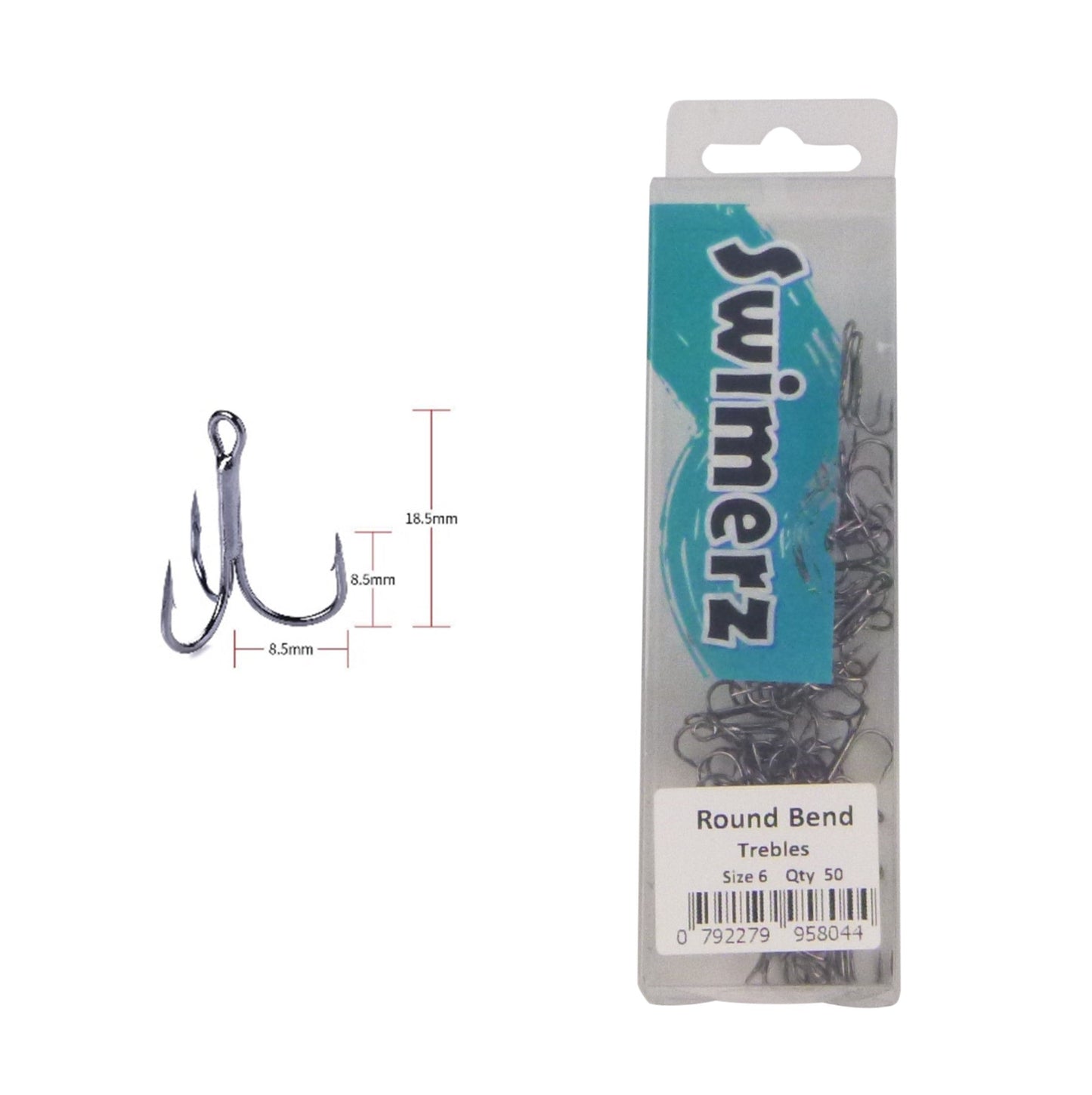 Swimerz Round Bend Trebles Size 6, 50 pack-1