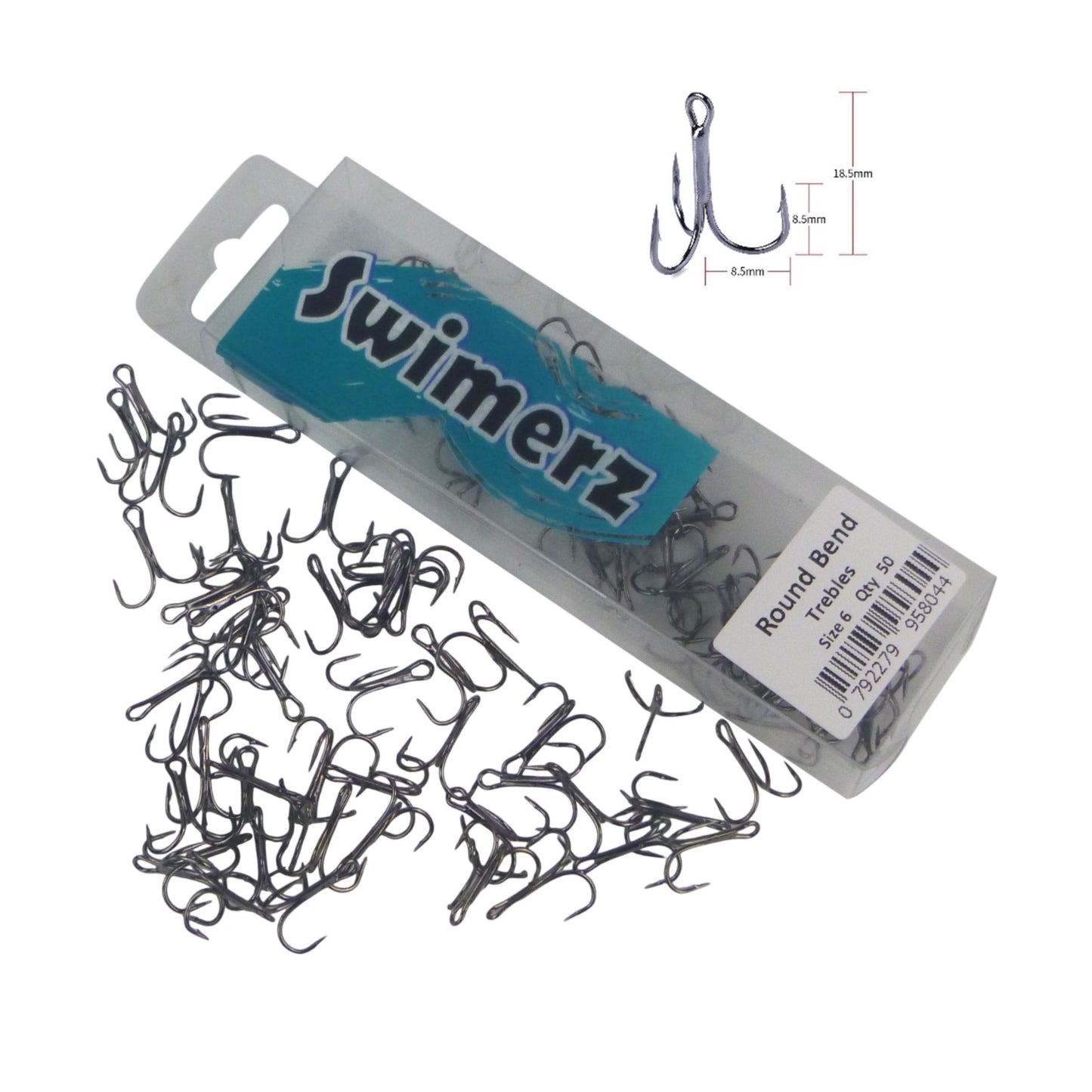 Swimerz Round Bend Trebles Size 6, 50 pack-2