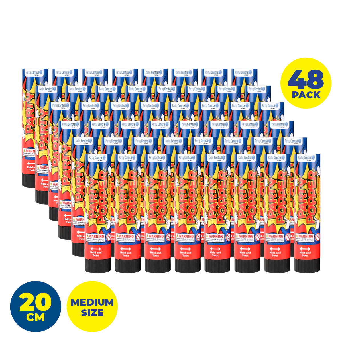 Party Central 48PCE Party Poppers Twist Release Shimmering Confetti 20cm