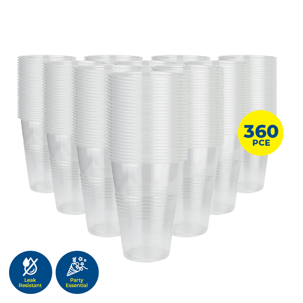 Party Central 360PCE Plastic Cups Clear Strong Disposable Recyclable 500ml