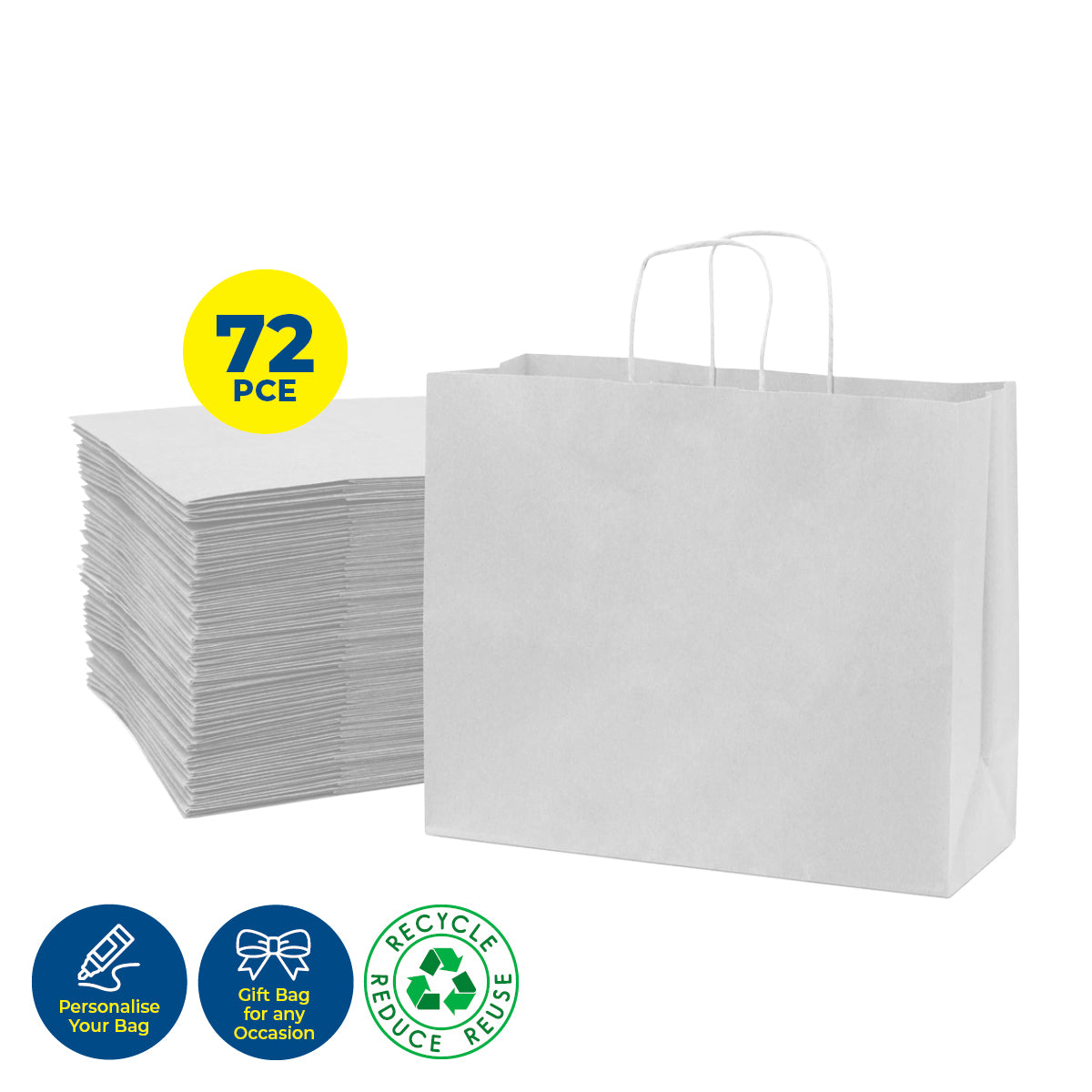 Party Central 72PCE Gift/Craft Paper Bags Horizontal White Reusable 21 x 27cm