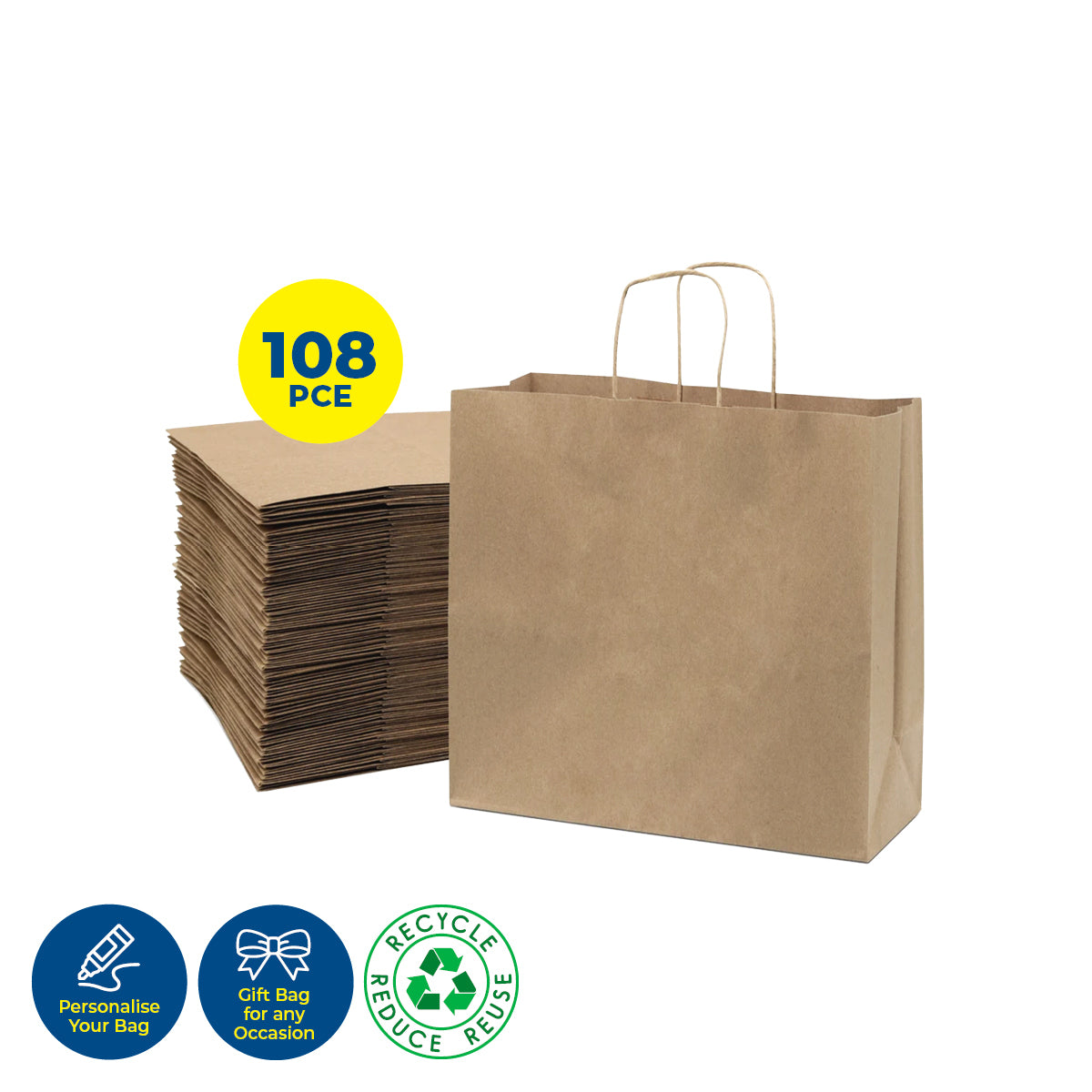 Party Central 108PCE Gift/Craft Paper Bag Brown Horizontal Reusable 15 x 21cm