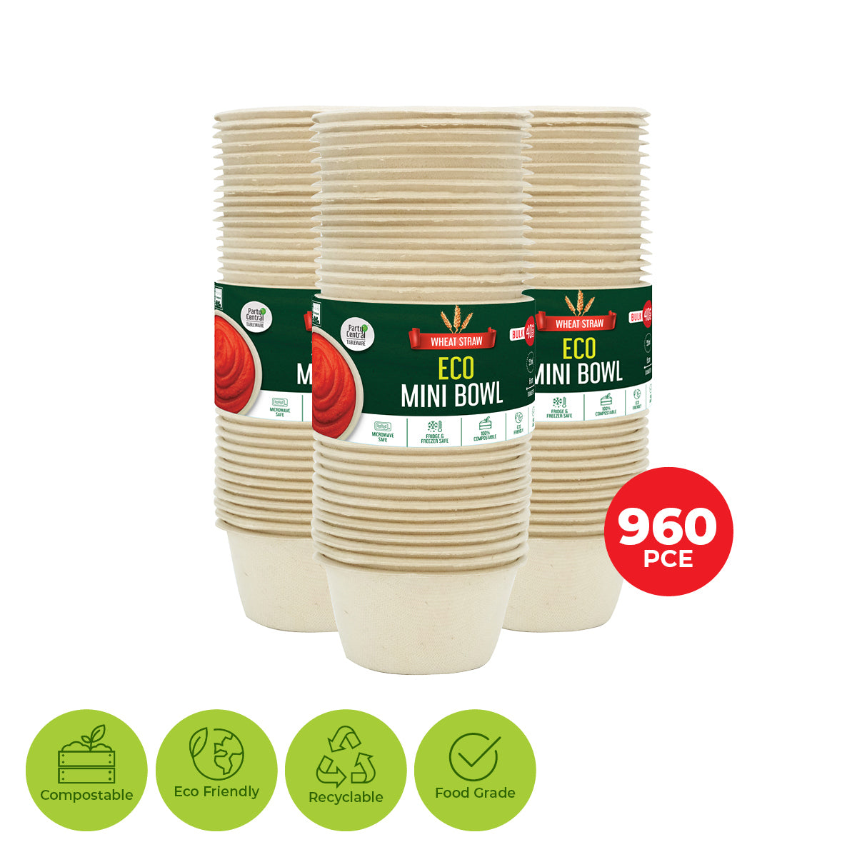 Party Central 960PCE Sauce Bowls Mini Size 150ml Eco-Friendly Recyclable 60mm