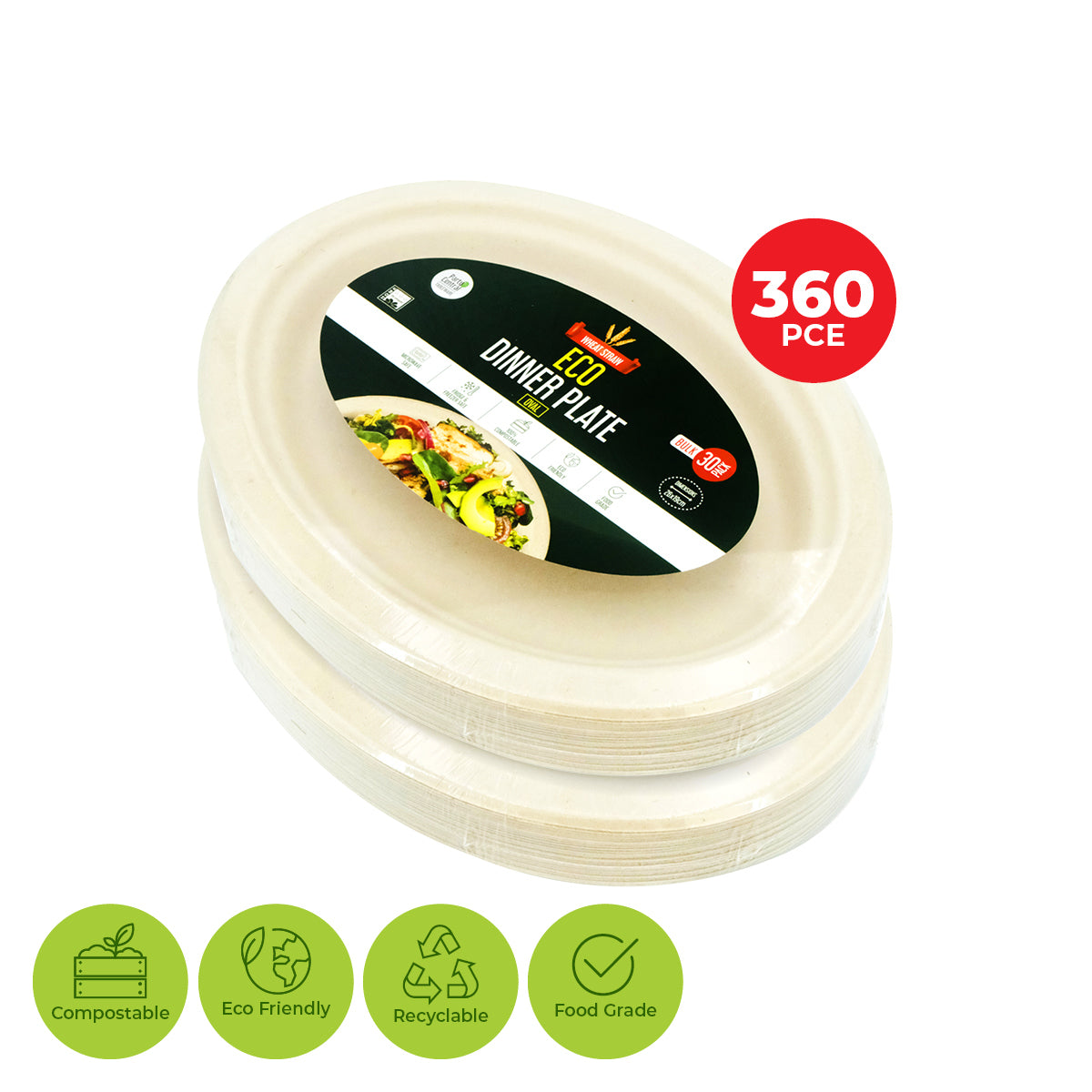 Party Central 360PCE Dinner Plates Oval Strong Eco-Friendly Disposable 26cm