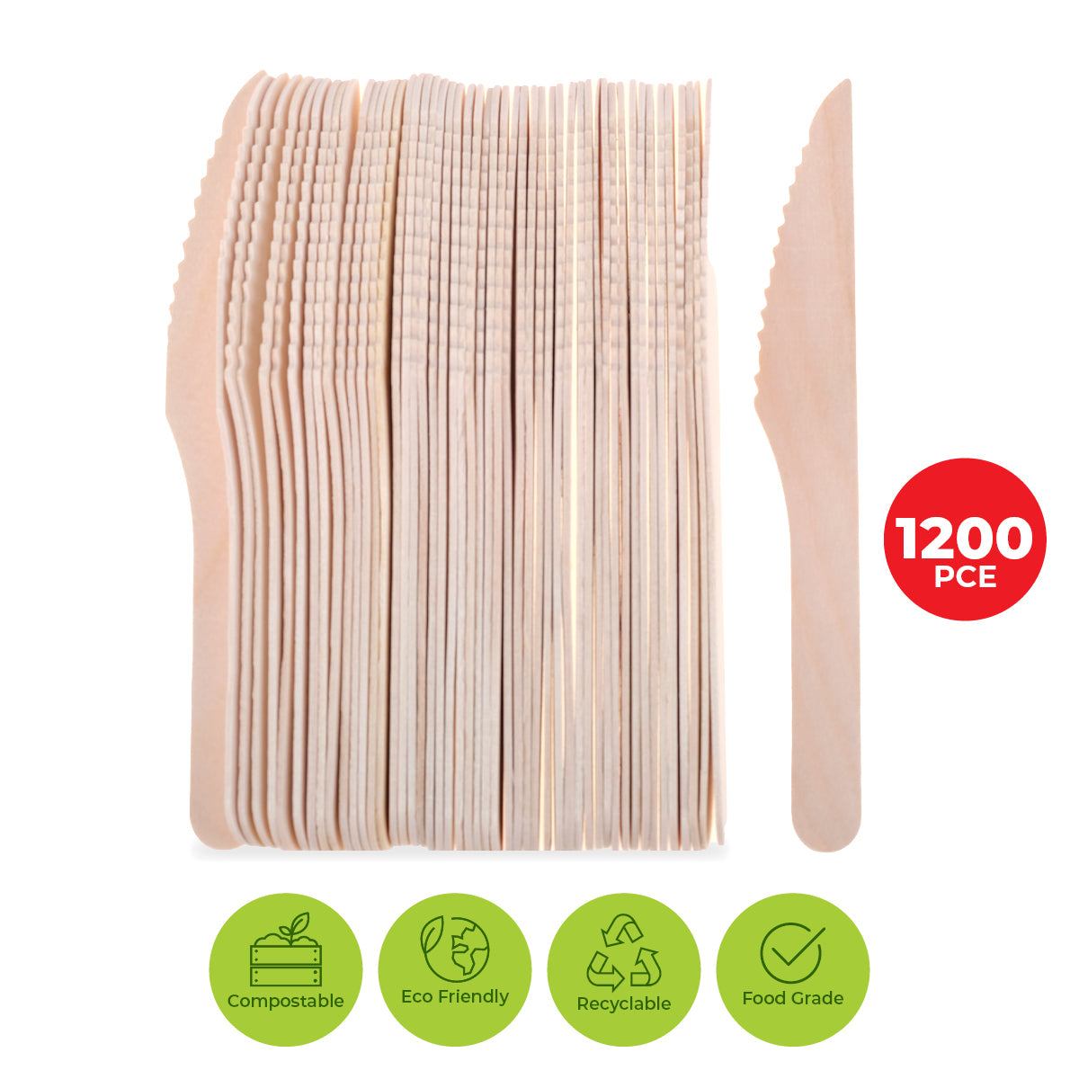 Party Central 1200PCE Wooden Knives Eco-Friendly Compostable Recyclable 16cm