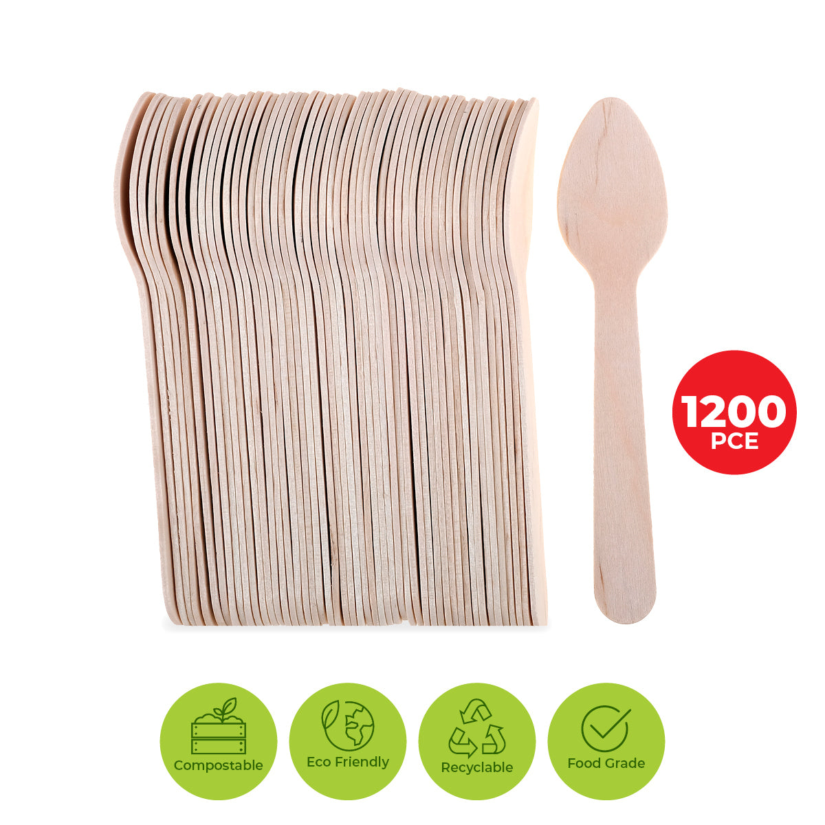 Party Central 1200PCE Wooden Teaspoons Eco-Friendly Recyclable 11cm