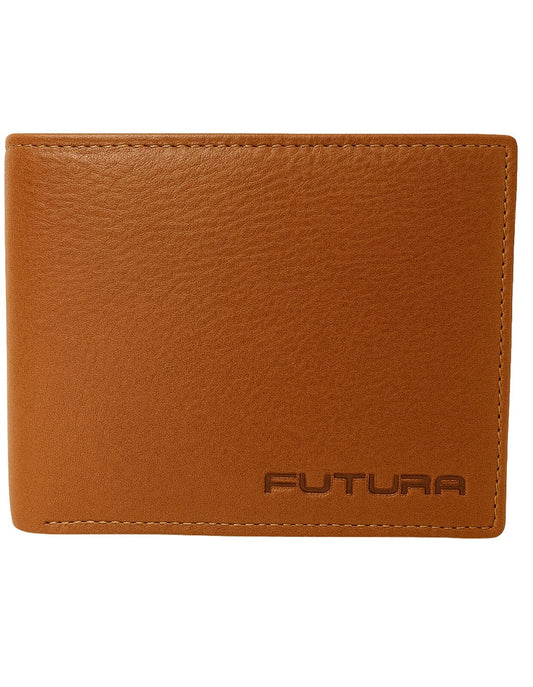 Futura Mens RFID Leather Coin Fold Over Genuine Leather Wallet - Tan-0