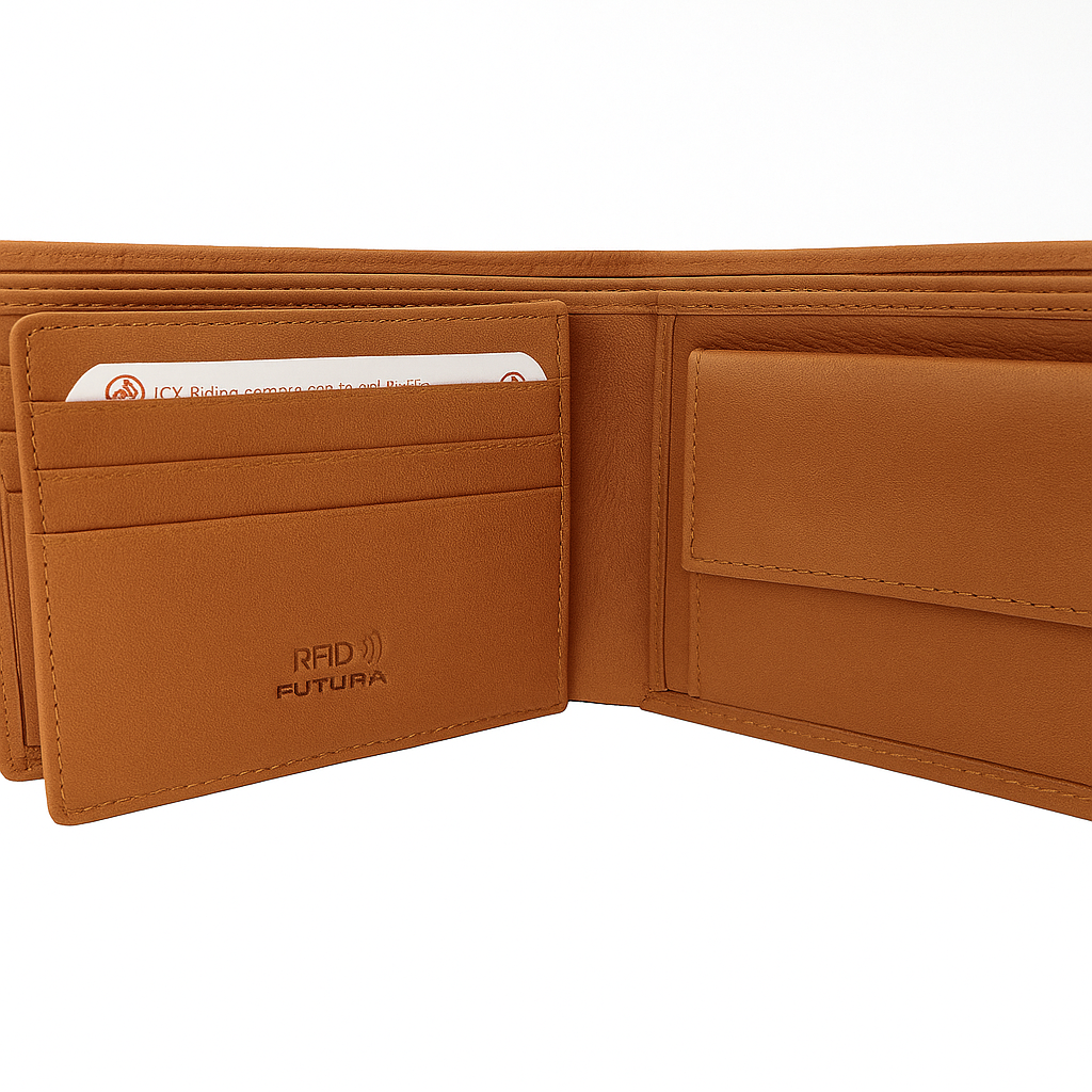 Futura Mens RFID Leather Coin Fold Over Genuine Leather Wallet - Tan-2