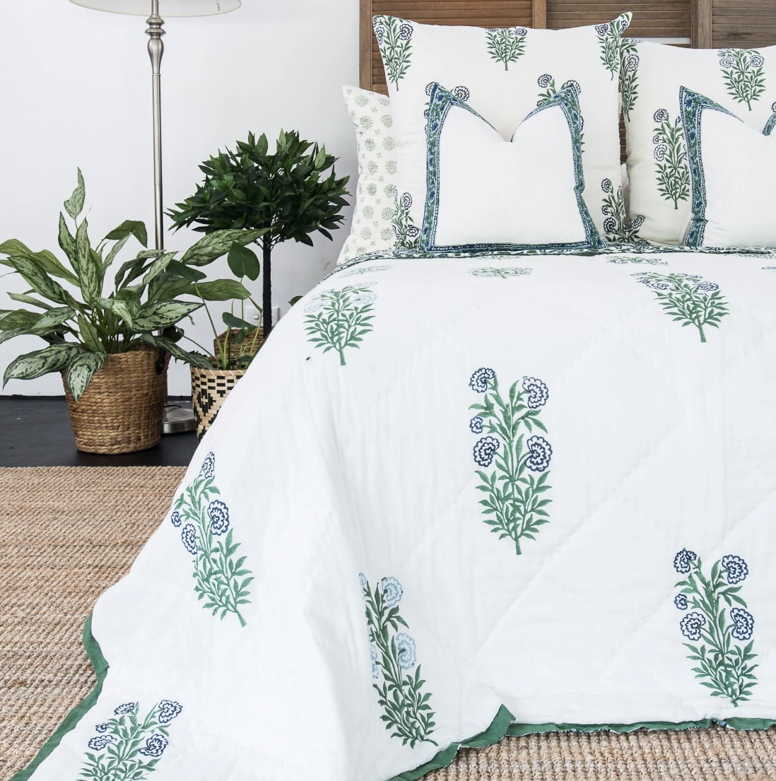Kolka Iris Quilted Euro Sham Set Super Quality Cotton Quilted Front - Green-3