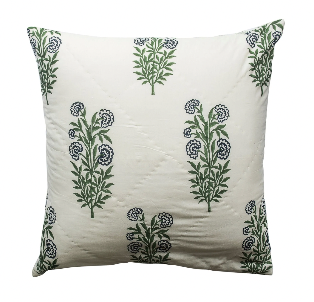 Kolka Iris Quilted Euro Sham Set Super Quality Cotton Quilted Front - Green-1