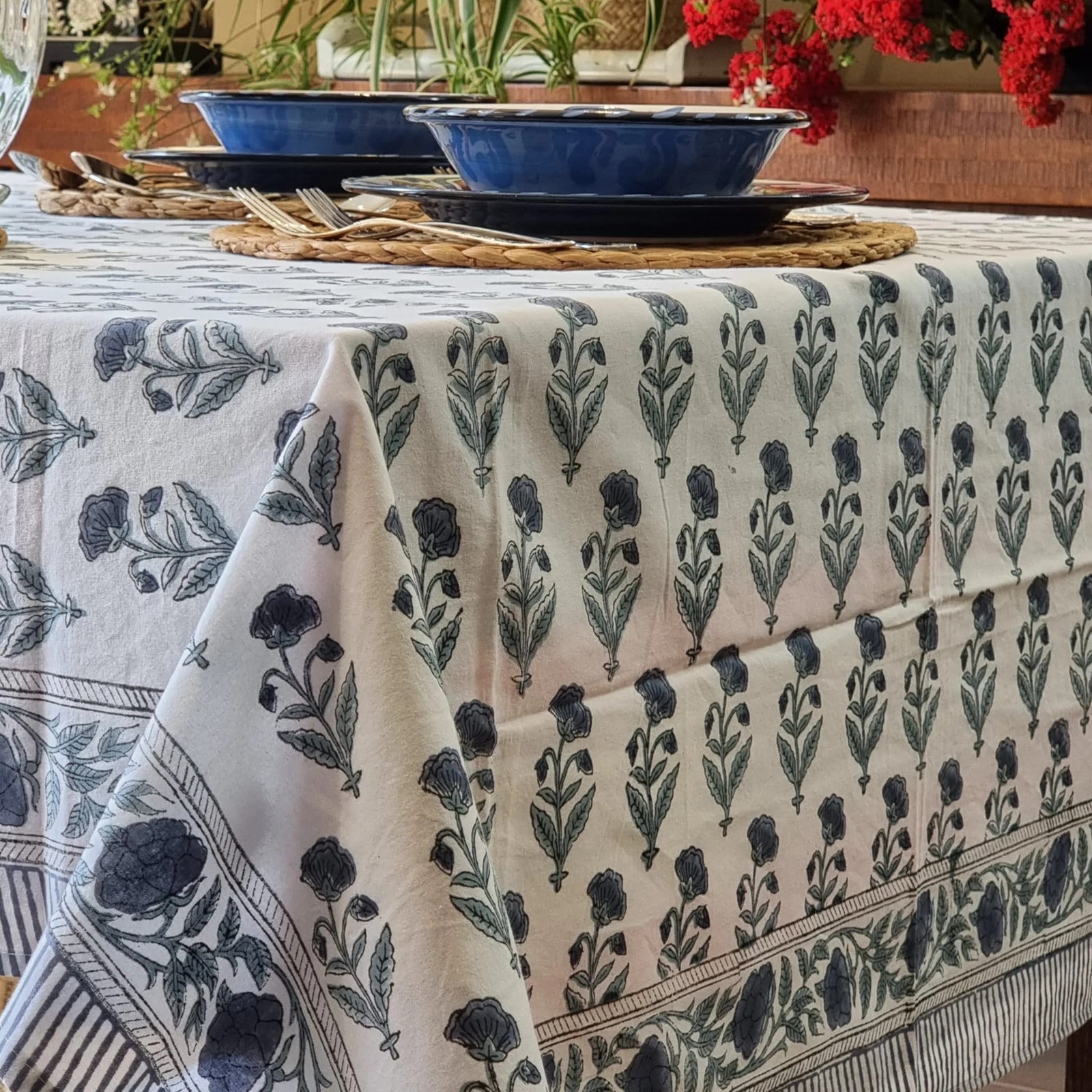 Kolka Rectangle Square Tablecloth Table Cover Flower Pattern Dining Table Cloth - Grey-2