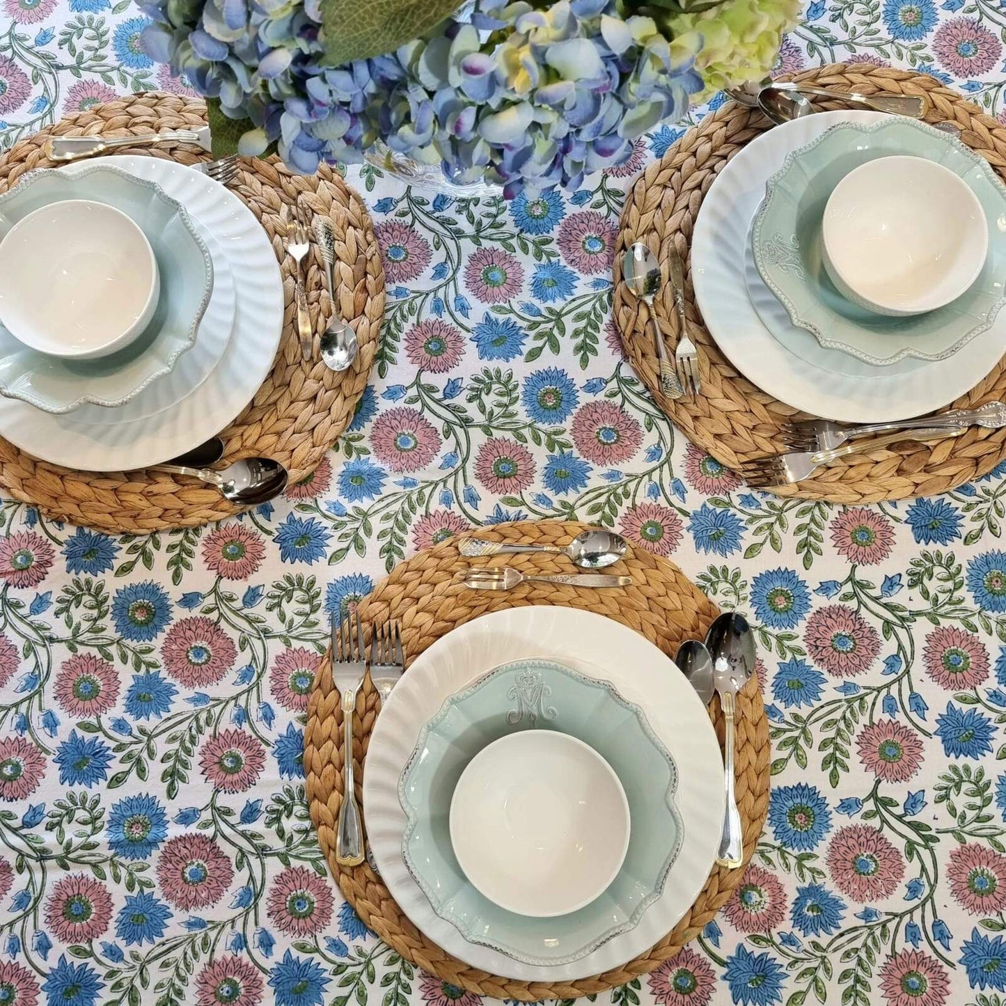 Kolka Kumudani Hand Block-Printed Tablecloth - Pink-1