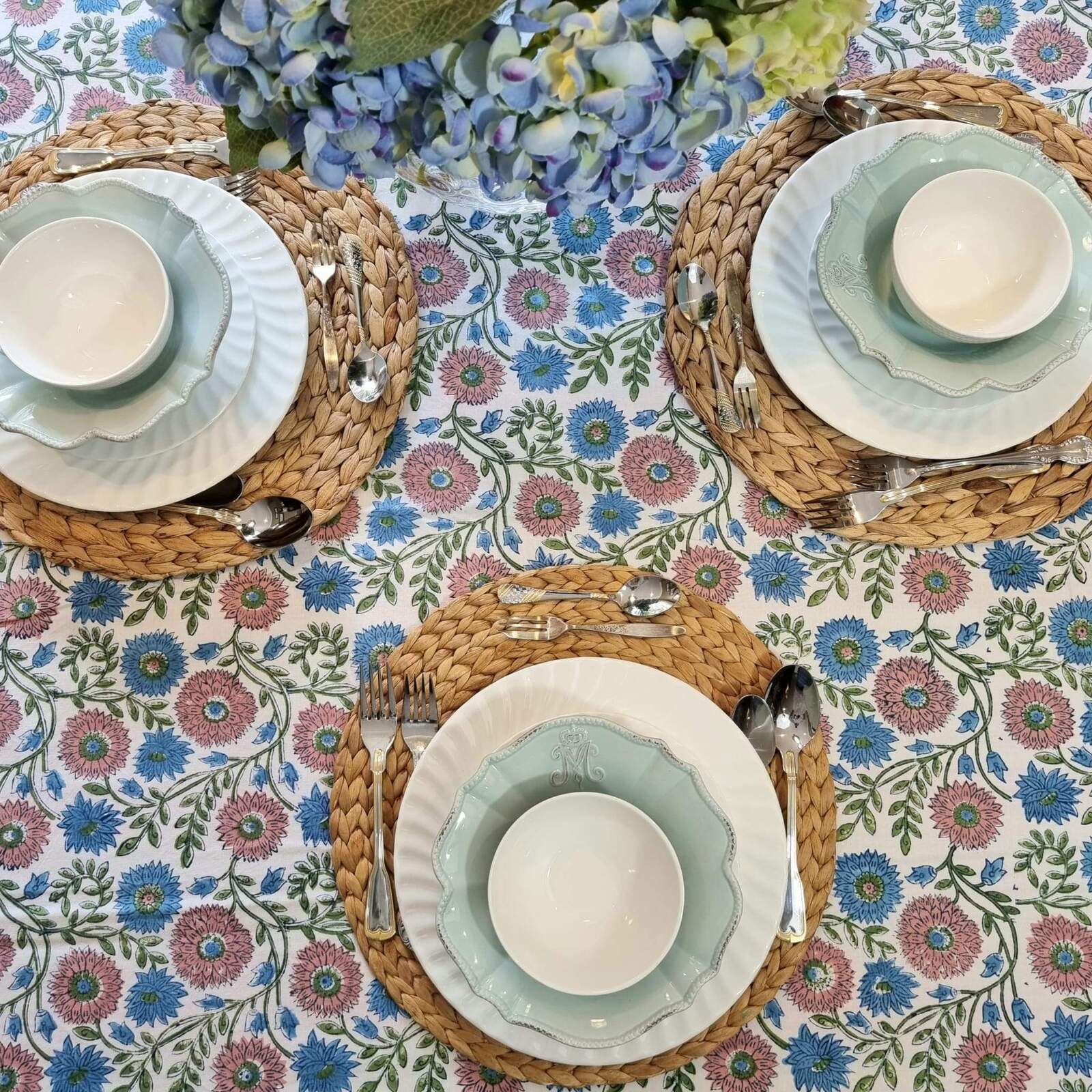 Kolka Kumudani Hand Block-Printed Tablecloth - Pink-1