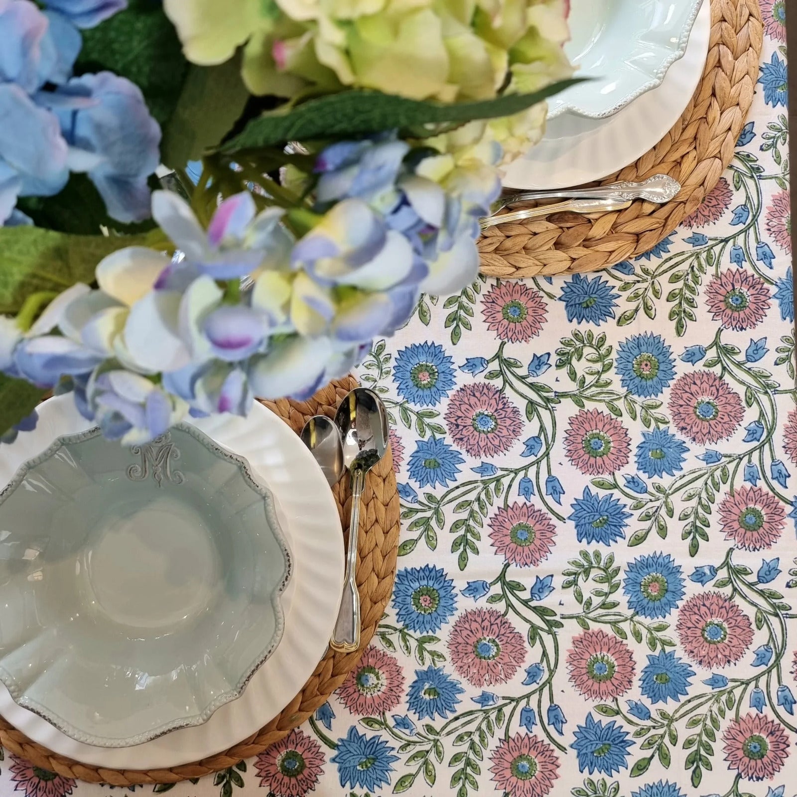 Kolka Kumudani Hand Block-Printed Tablecloth - Pink-4
