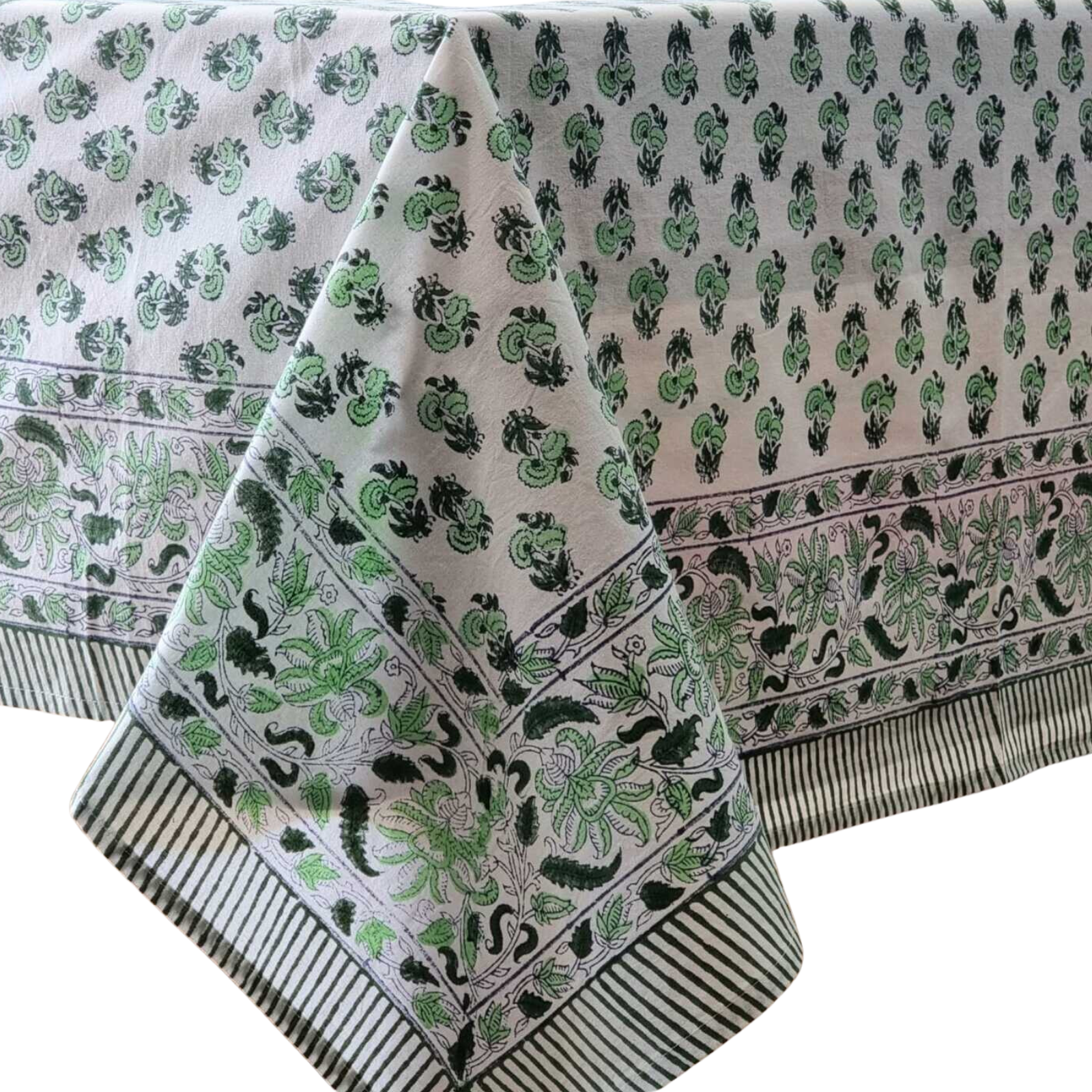 Kolka Rosemary Hand Block-Printed Cotton Tablecloth - Green-0