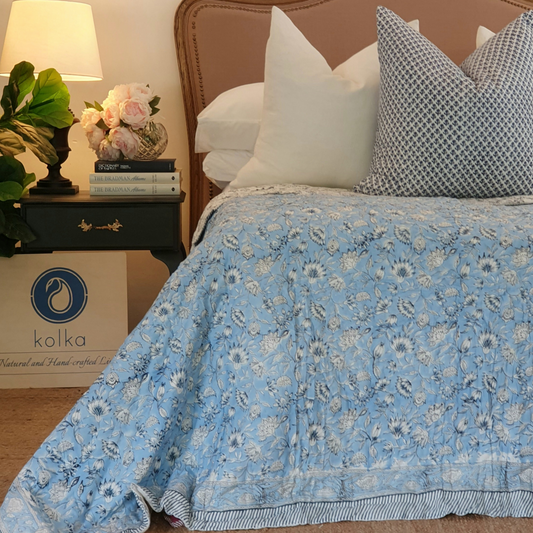 Wild Flower Ocean Reversible Quilt - Blue (Size: King 228 cm x 274 cm)-0