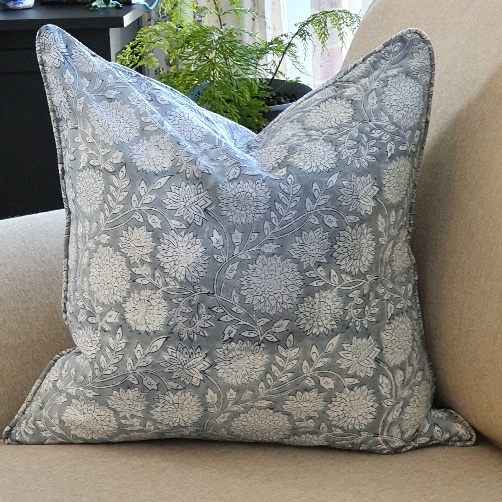 Kolka Pastel Grey Floral Luxurious Soft Cotton Voile Decorative Cushion - Grey-1